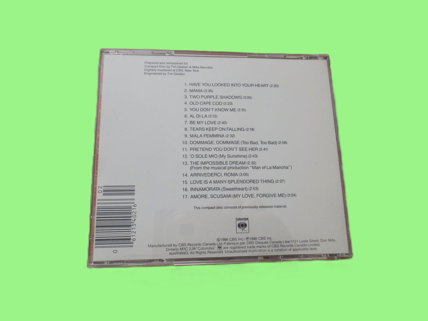 JERRY VALE, 17 Most Requested Songs, 1986 Compact Disc, Vintage Cd