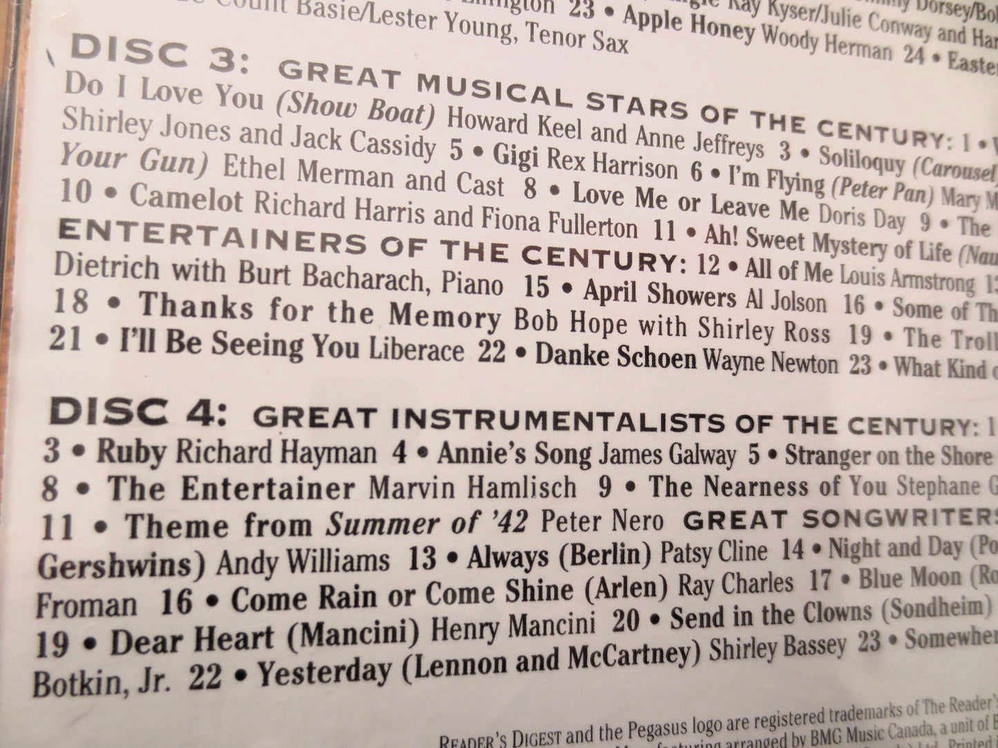 20th Century in Music, READERS DIGEST, Double Disc, 2000 Compact Disc, Vintage Cd
