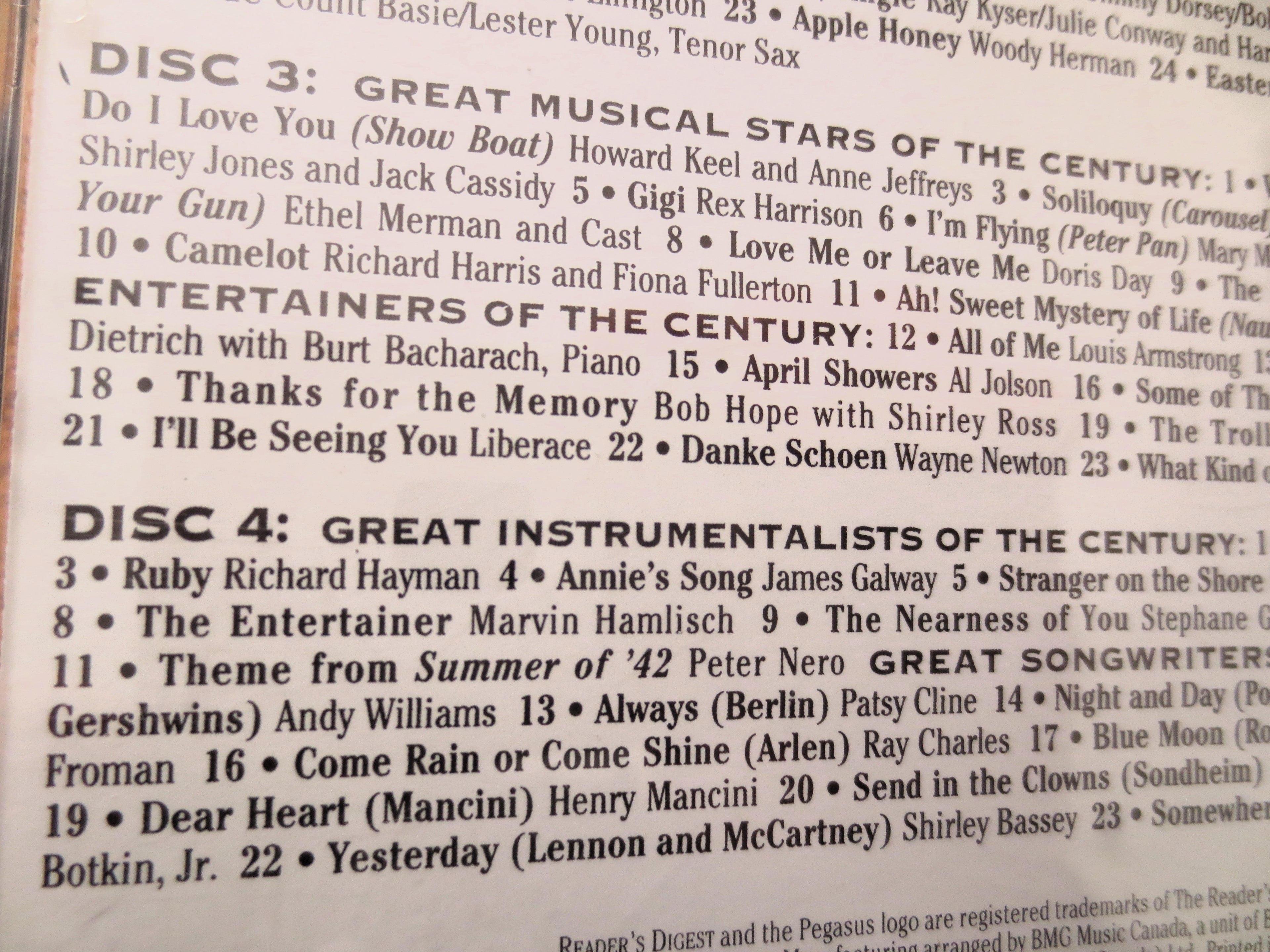 20th Century in Music, READERS DIGEST, Double Disc, 2000 Compact Disc, Vintage Cd