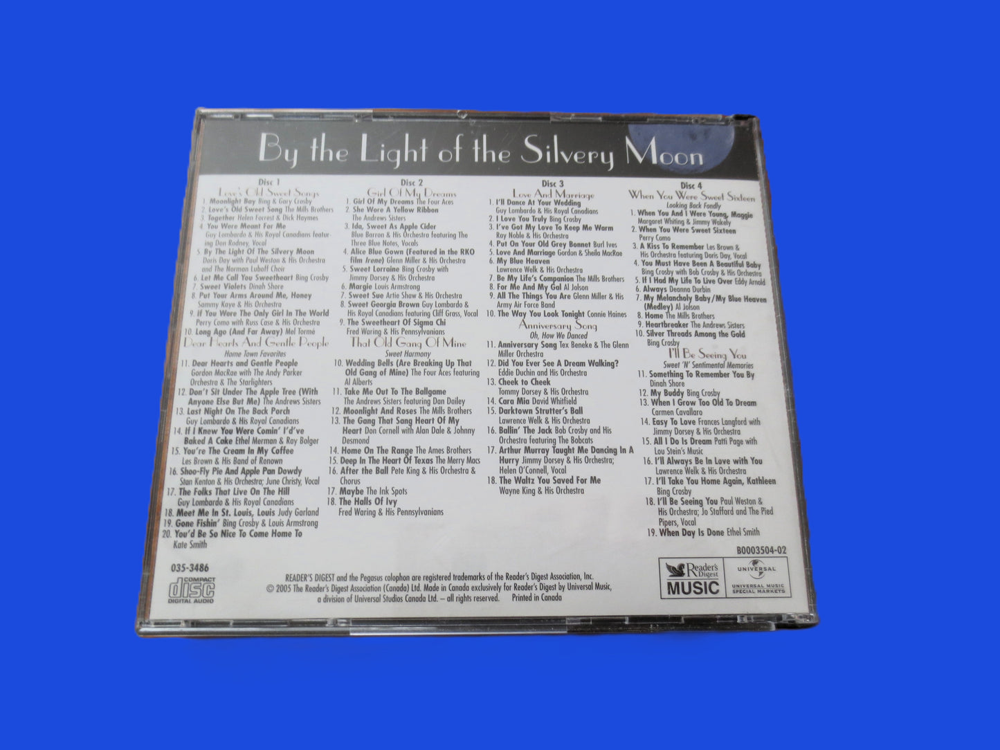 By the Light of the Silvery Moon, READERS DIGEST, 4 Disc's, 2005 Compact Disc, Vintage Cd