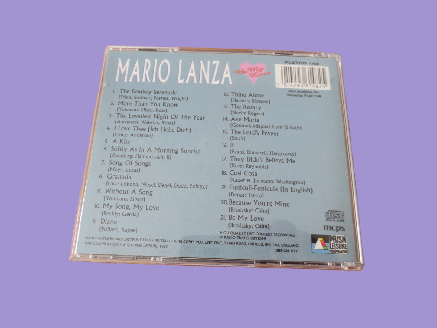 MARIO LANZA, Be My Love, 1996 Compact Disc, Vintage Cd