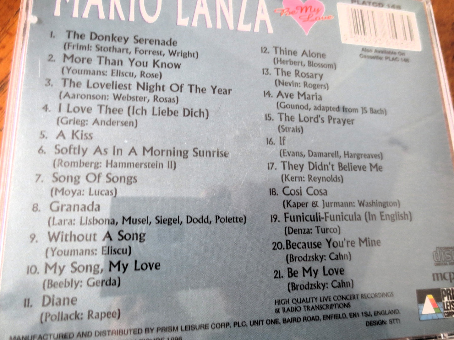 MARIO LANZA, Be My Love, 1996 Compact Disc, Vintage Cd