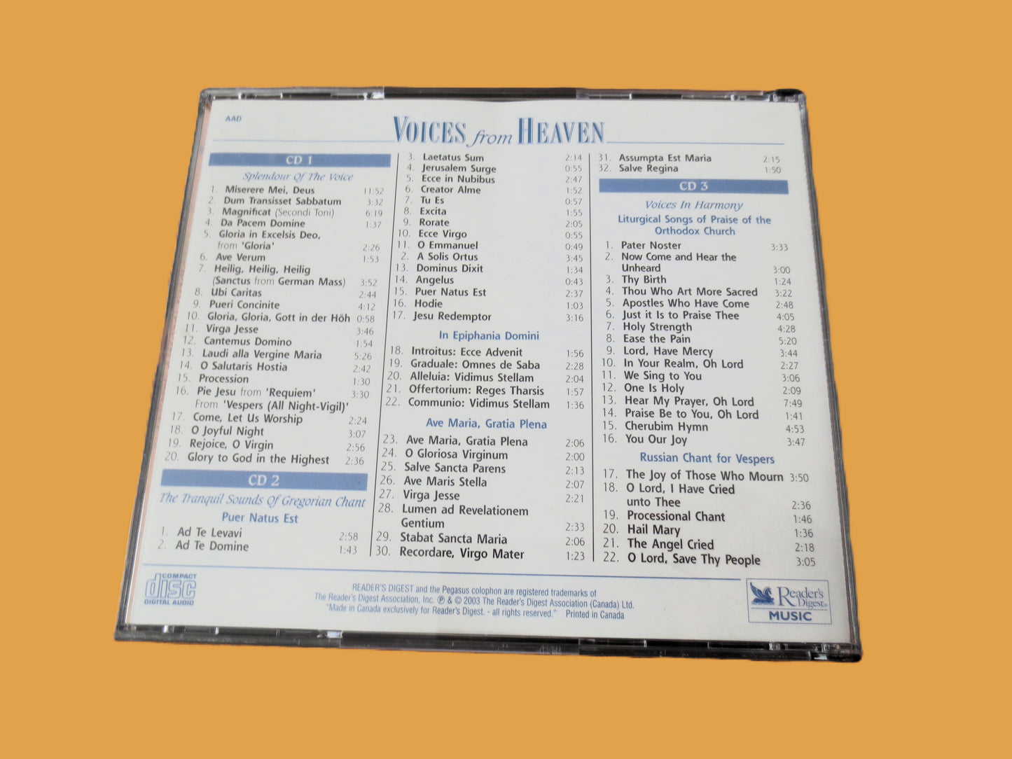VOICES for HEAVEN, Readers Digest, 3 Disc's, 2003 Compact Disc, Vintage Cd