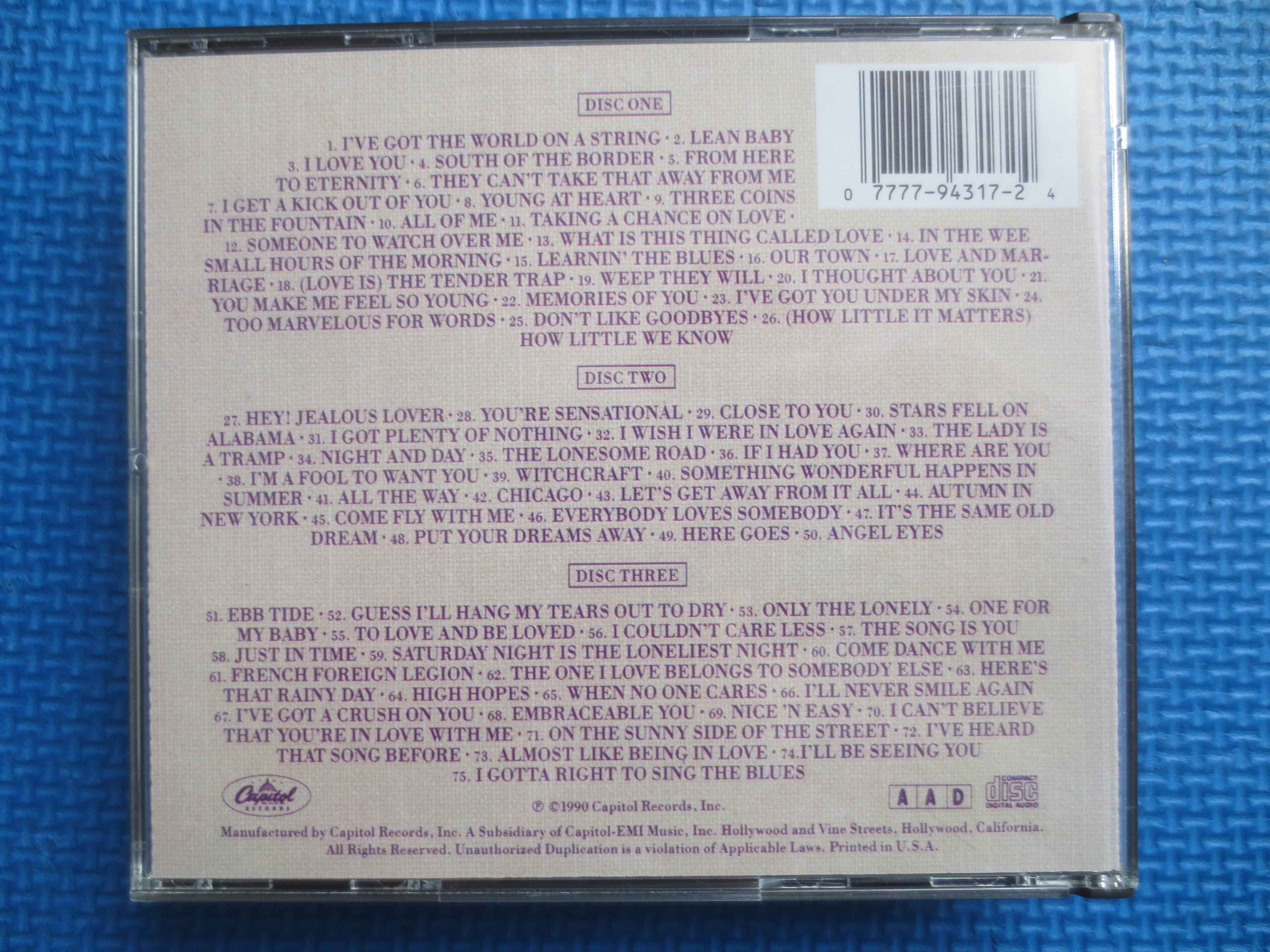 FRANK SINATRA Cd: The Capitol Years, 3 Discs, 1990 Compact Disc, Vintage Cd