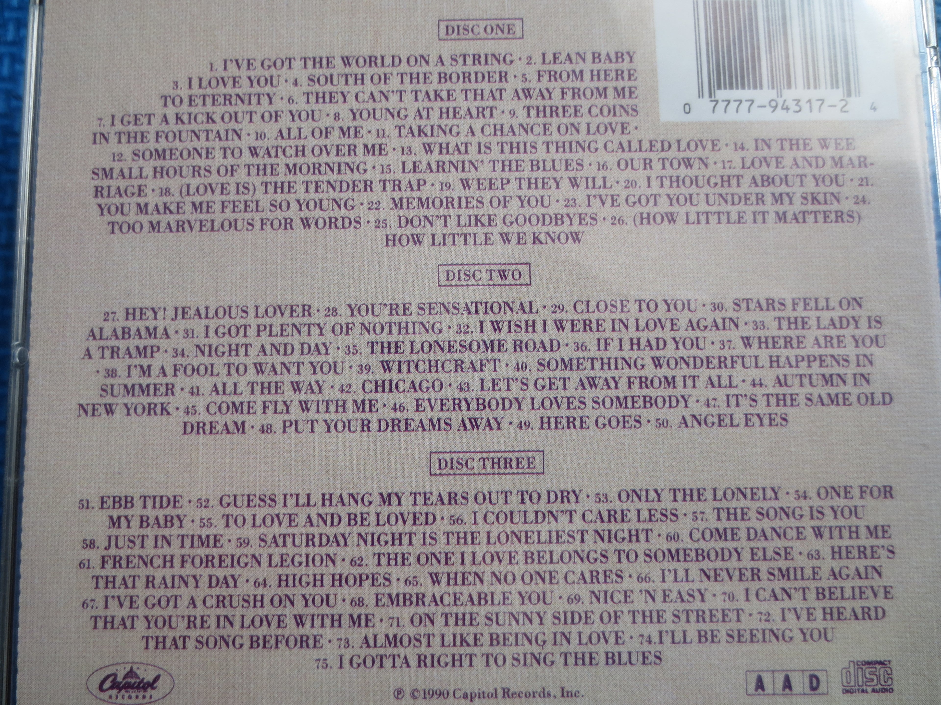 FRANK SINATRA Cd: The Capitol Years, 3 Discs, 1990 Compact Disc, Vintage Cd