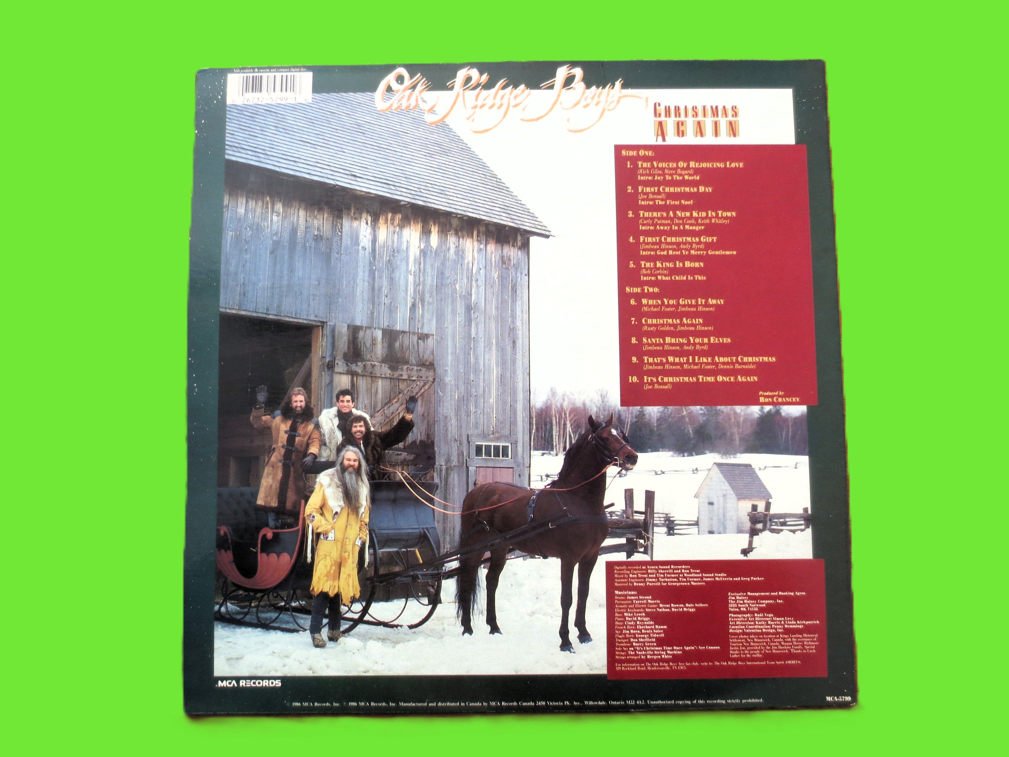 The OAK RIDGE BOYS, Christmas Again, Vintage Album, 1986 Record, Vinyl Lp