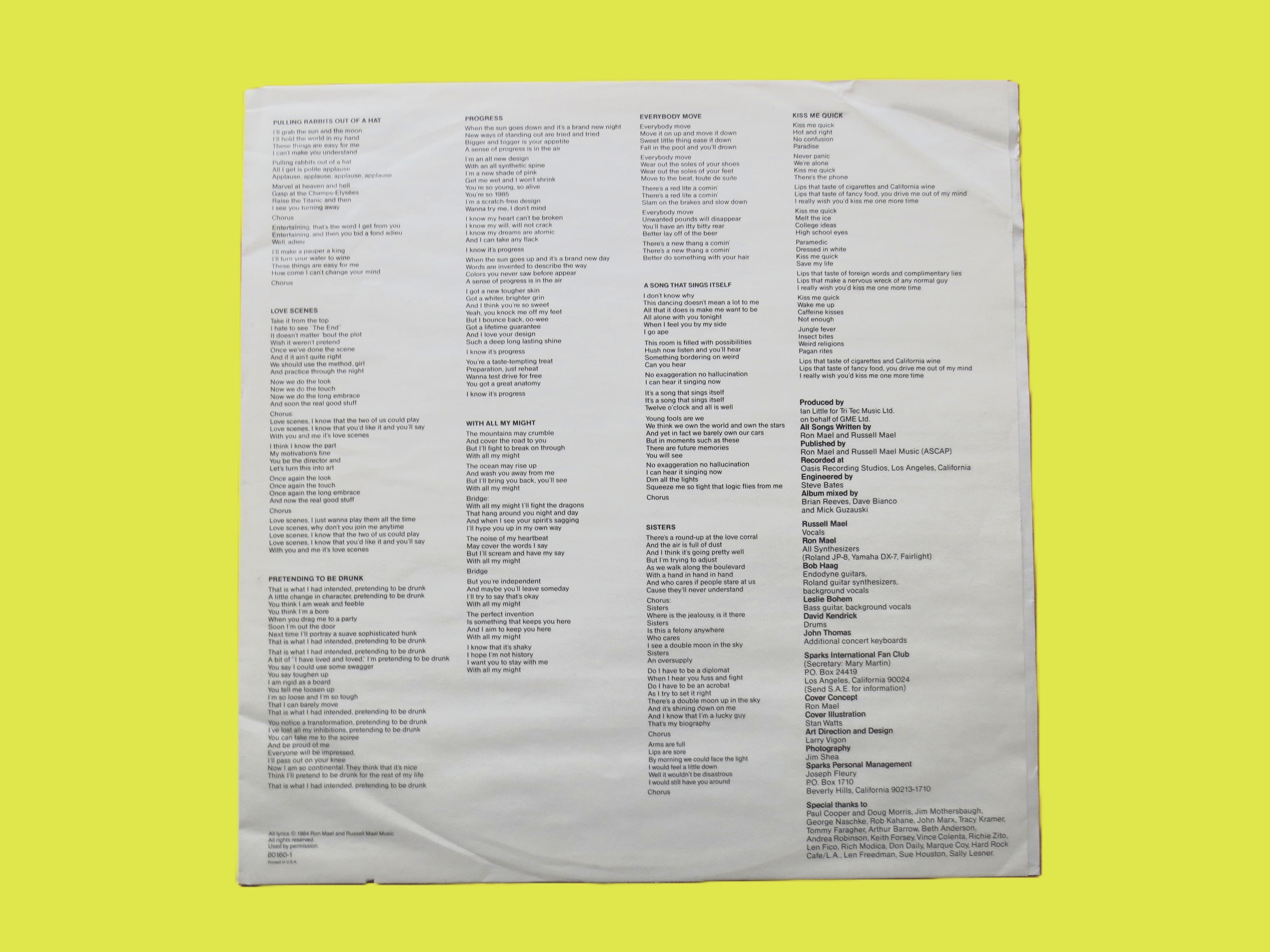 Sparks – Pulling Rabbits Out of a Hat (1984) Vinyl LP