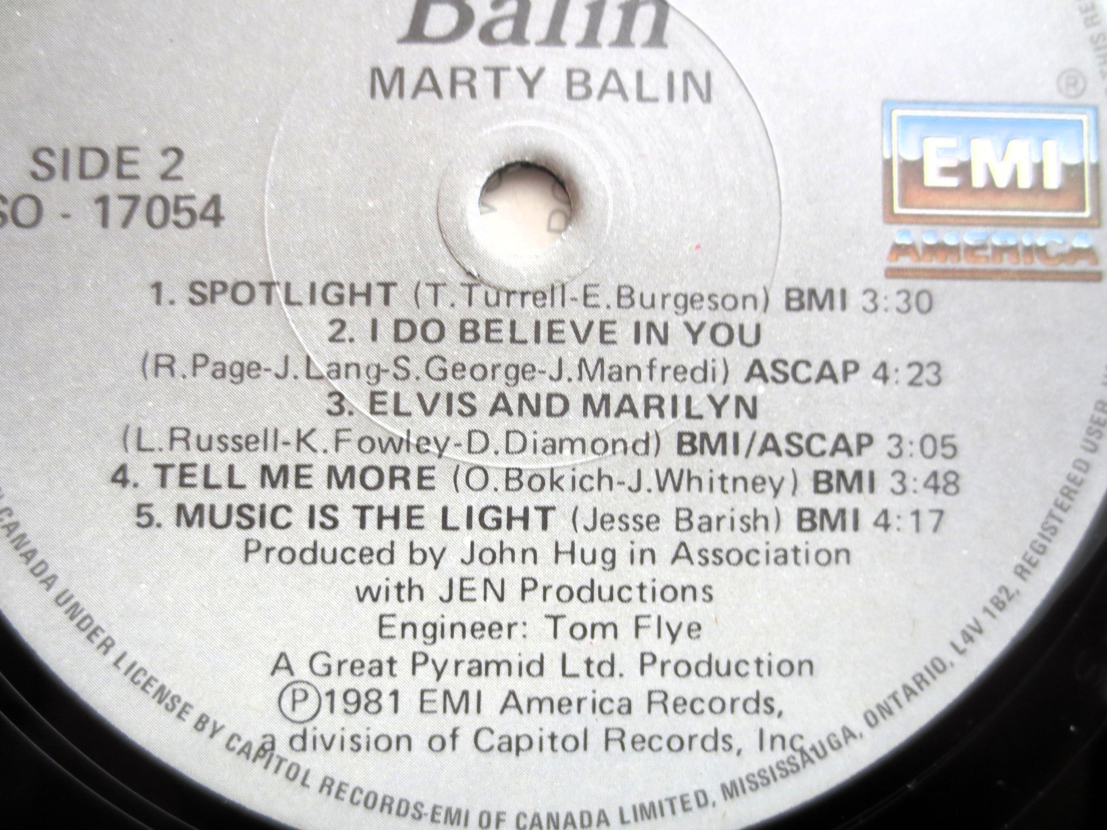 MARTY BALIN, Greatest Hits, Vintage Album, 1981 Record, Vinyl Lp