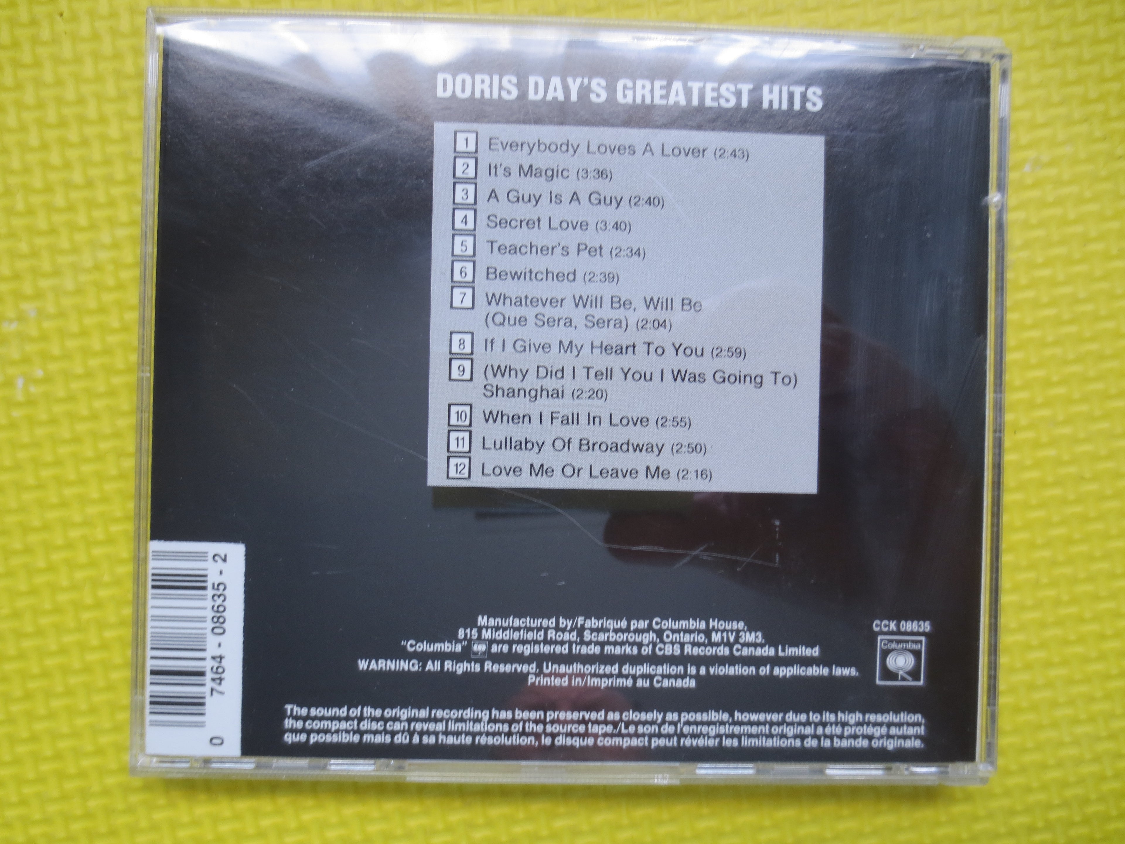 DORIS DAY, Greatest Hits, Jazz Pop Music, 1985 Compact Disc, Vintage Cd