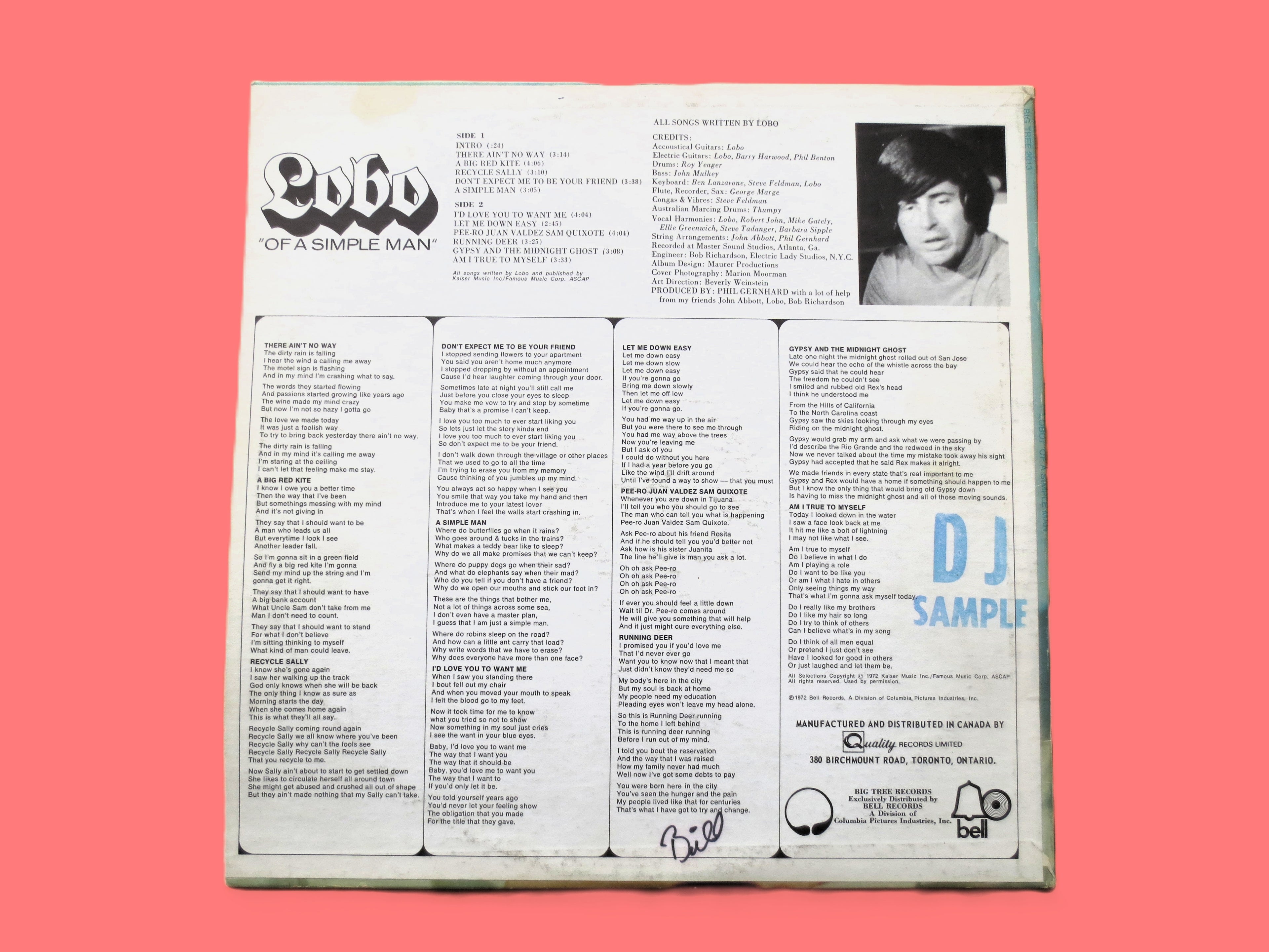 LOBO, Of a Simple Man, Vintage Album, 1972 Record, Vinyl Lp