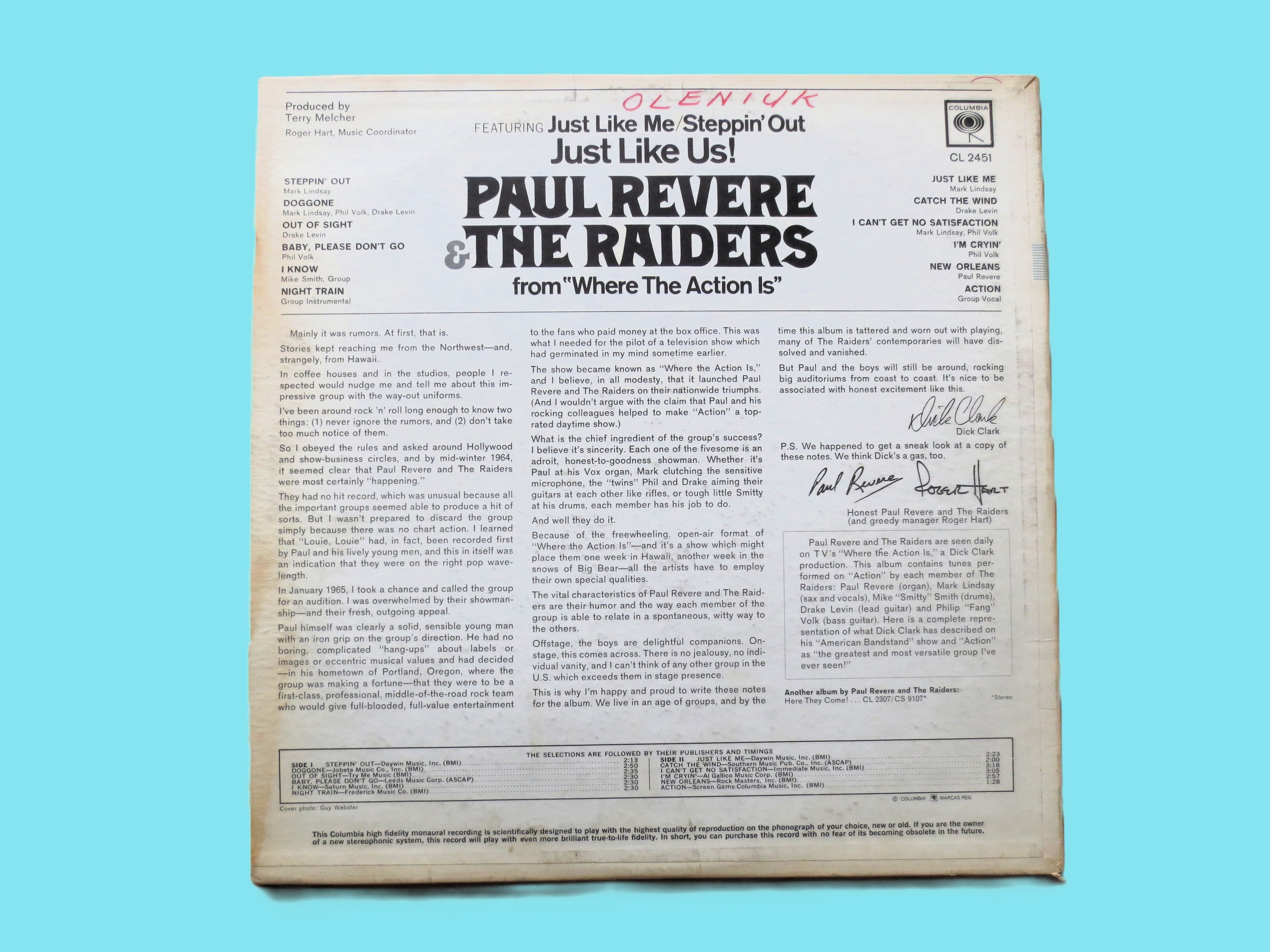 PAUL REVERE & The RAIDERS, Just Like Us, Vintage Album, 1966 Record, Vinyl Lp