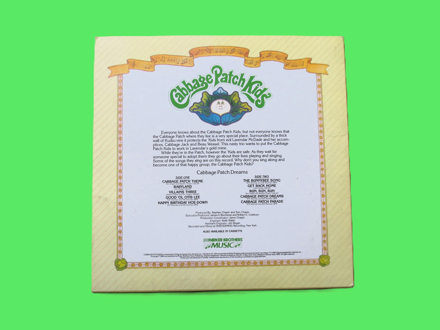 CABBAGE PATCH KIDS, Cabbage Patch Dreams, Vintage Album, 1984 Record, Vinyl Lp