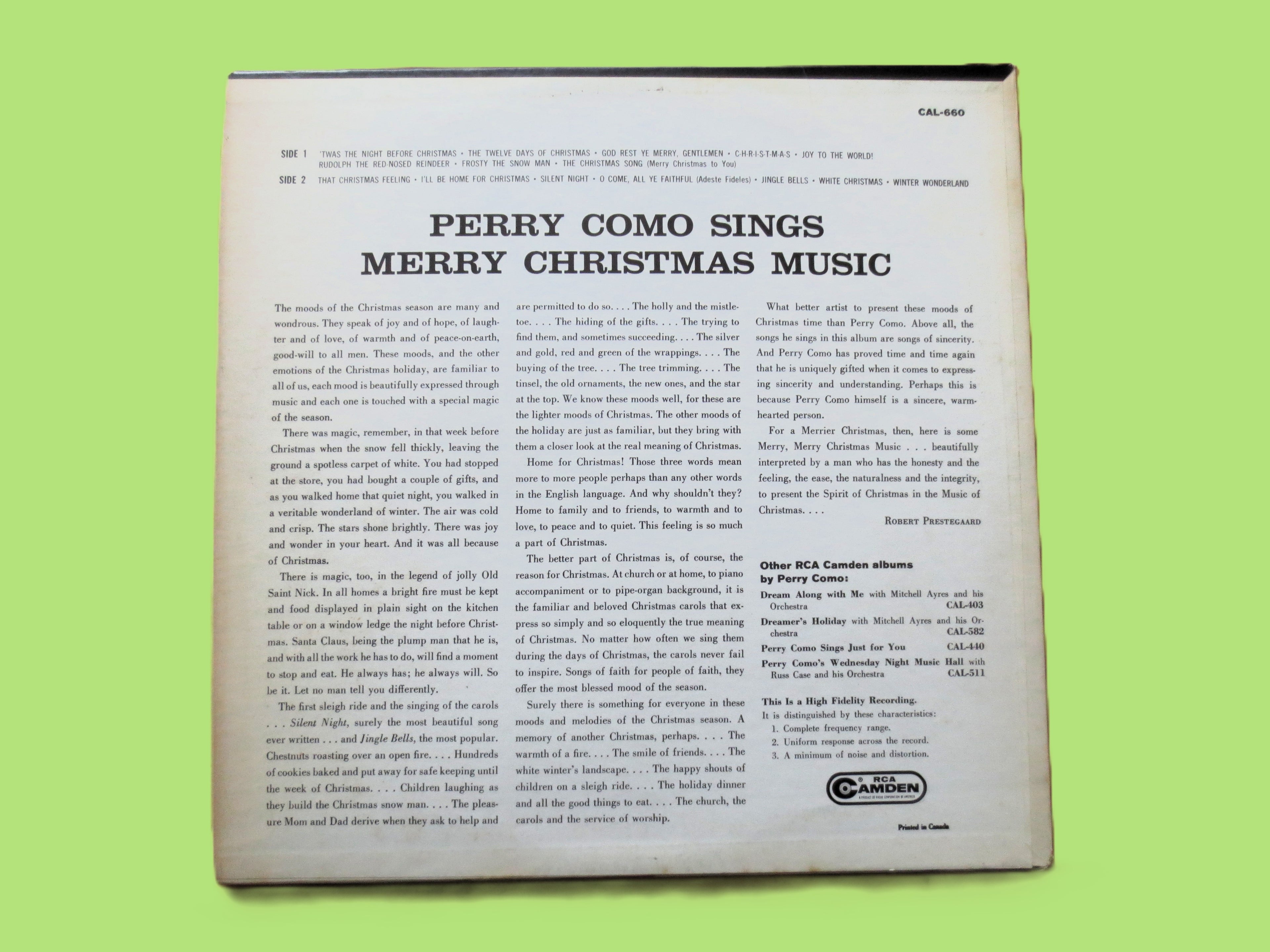 Perry Como – Merry Christmas Music (1961) Vinyl LP
