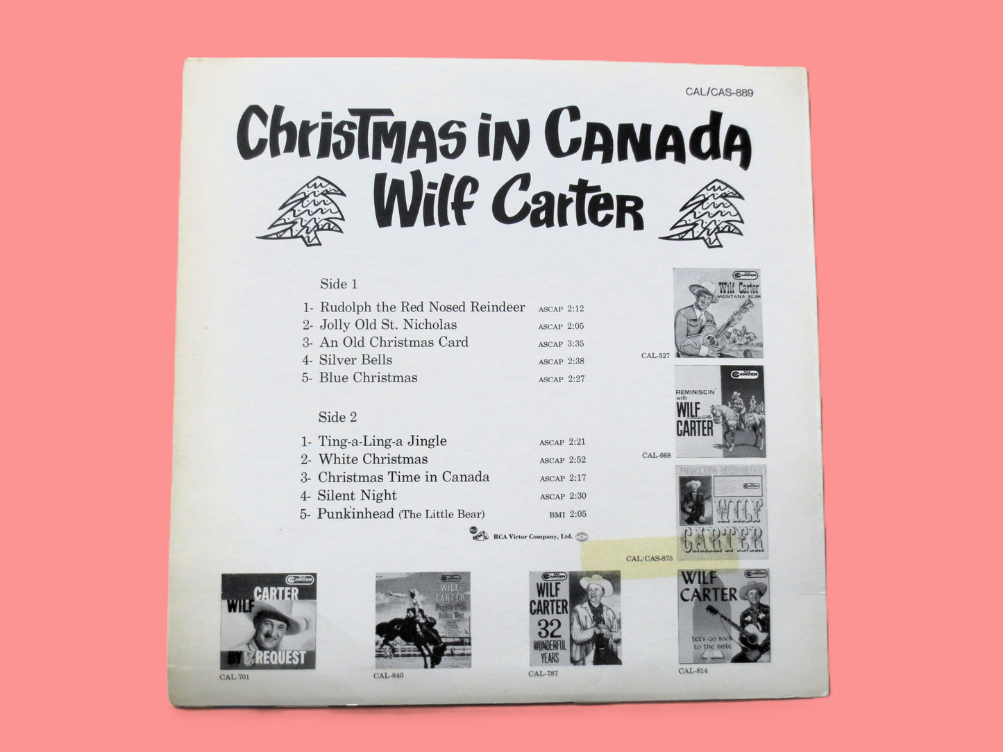 WILF CARTER, Christmas In Canada, 1965 Record, Vinyl Lp