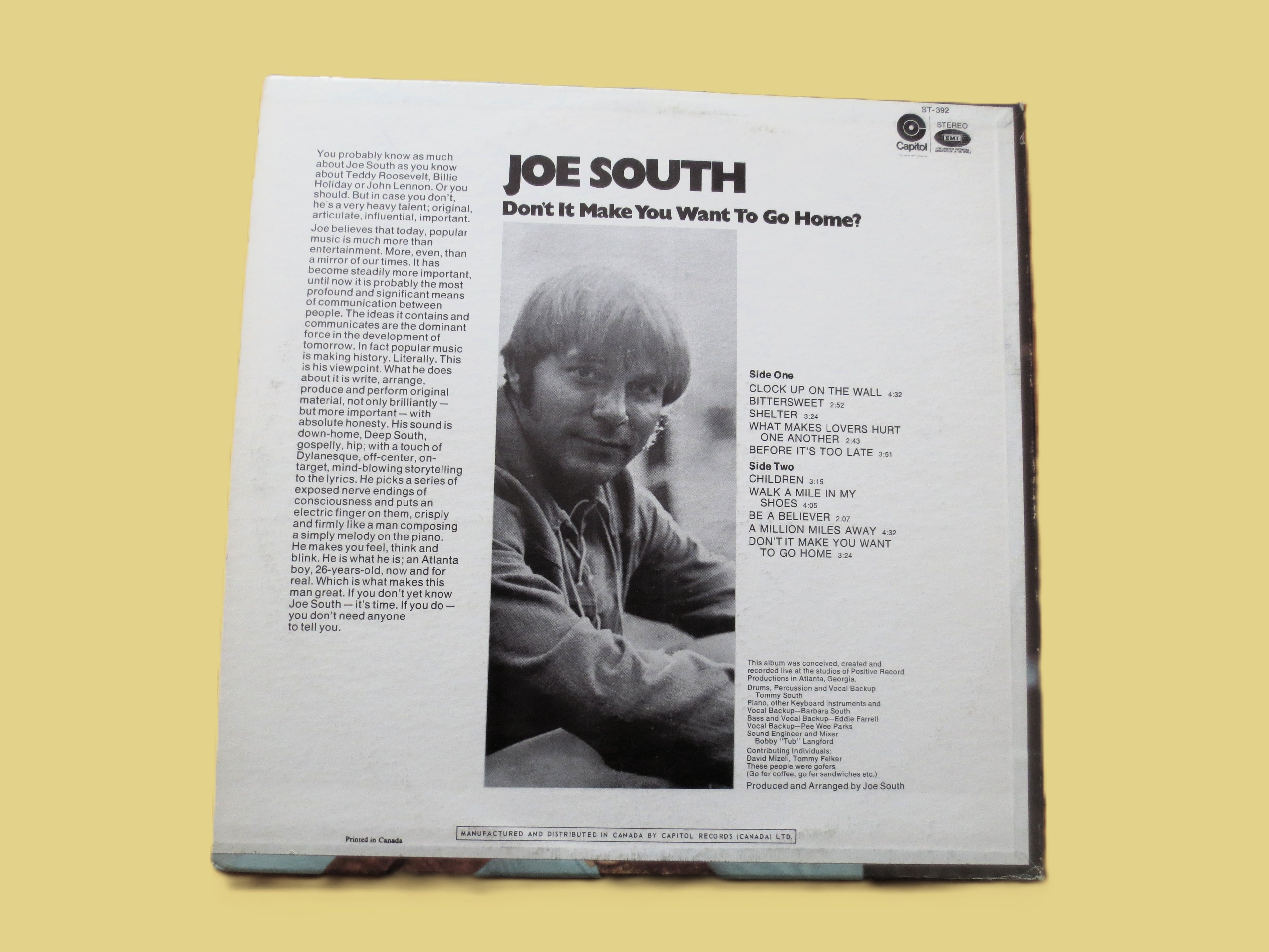 JOE SOUTH, Don't it Make You Want to go Home, Vintage Album, 1969 Record, Vinyl Lp