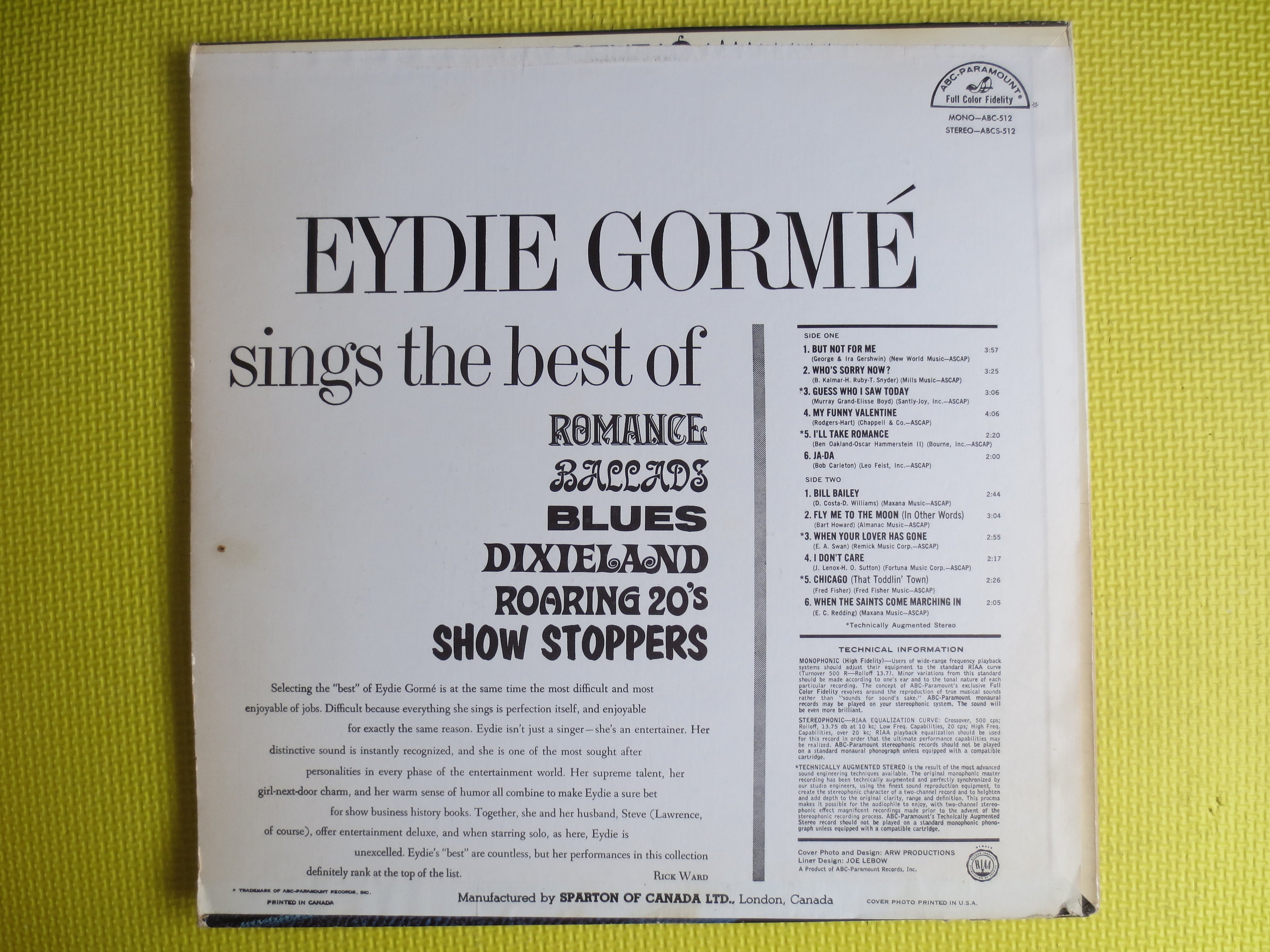 EYDIE GORME, Eydie Gorme Sings The Best Of Romance, Ballads, Blues, Dixieland, Roaring 20's, Eydie Gorme Record, Show Stoppers, 1966 Records