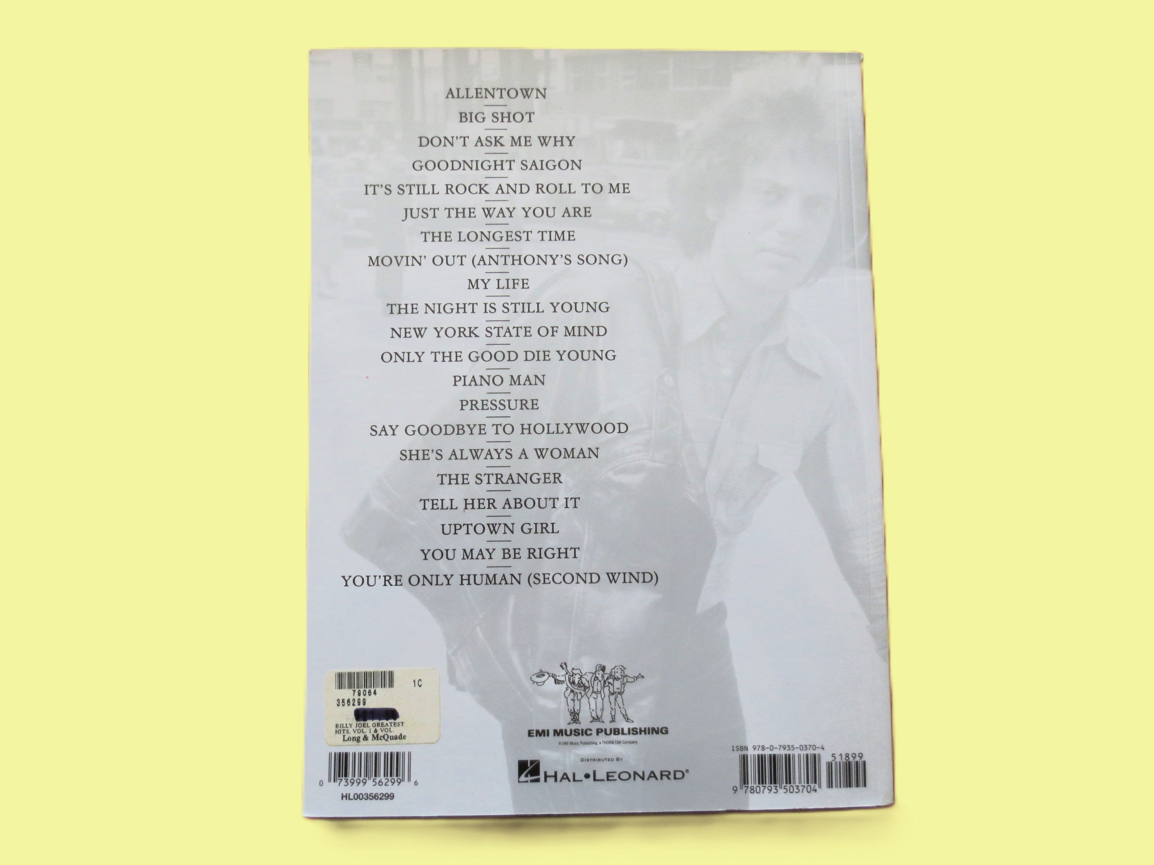 BILLY JOEL, Greatest Hits, Volumes 1 and 2, Sheet Music Book, Songbook