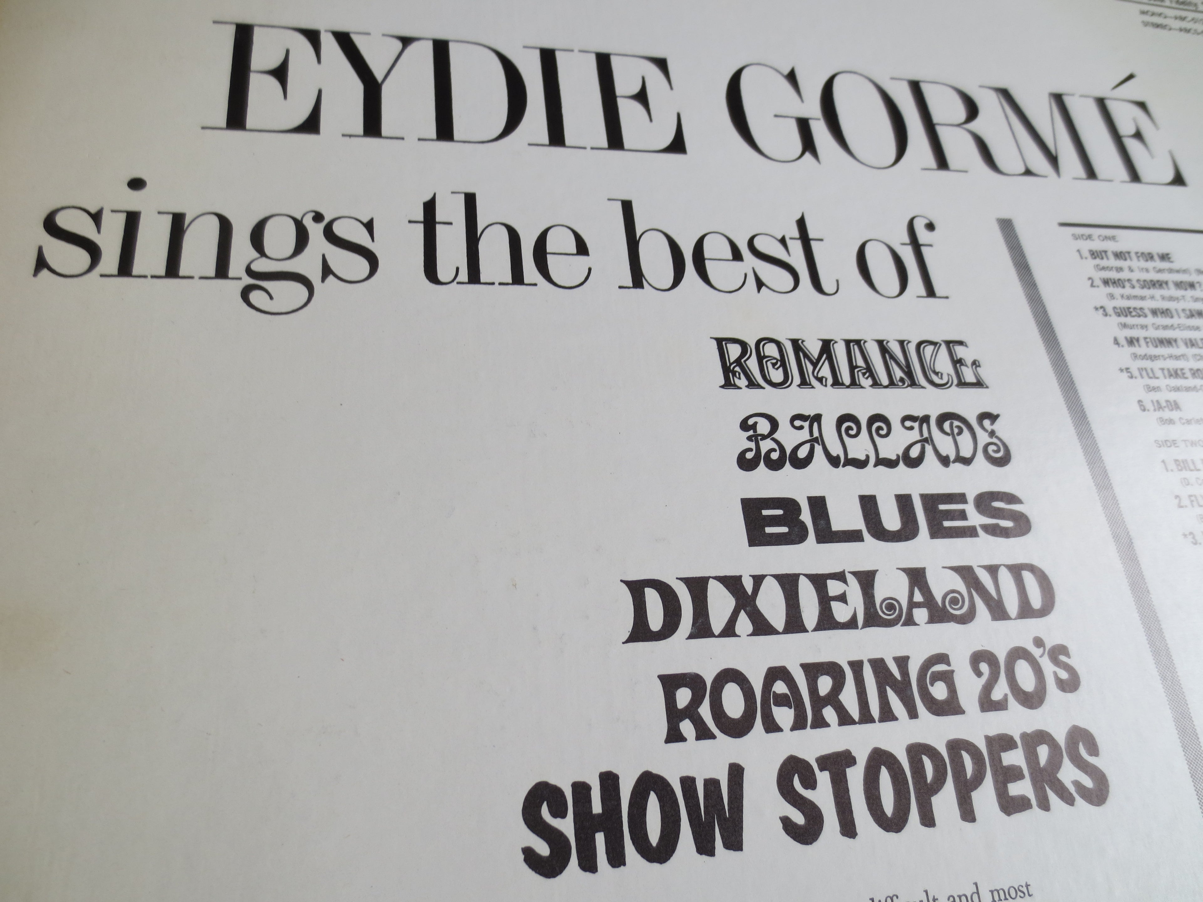 EYDIE GORME, Eydie Gorme Sings The Best Of Romance, Ballads, Blues, Dixieland, Roaring 20's, Eydie Gorme Record, Show Stoppers, 1966 Records
