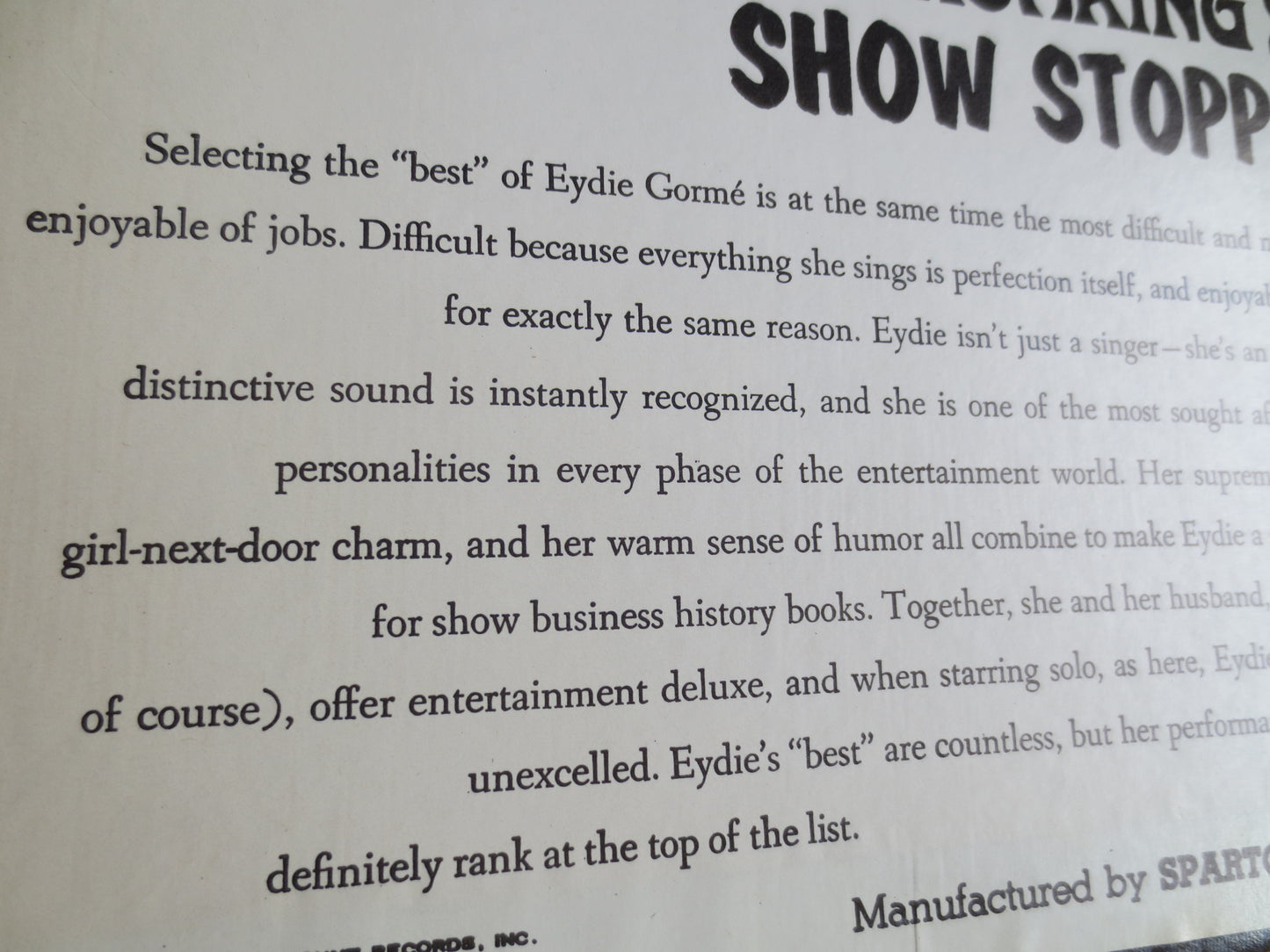 EYDIE GORME, Eydie Gorme Sings The Best Of Romance, Ballads, Blues, Dixieland, Roaring 20's, Eydie Gorme Record, Show Stoppers, 1966 Records