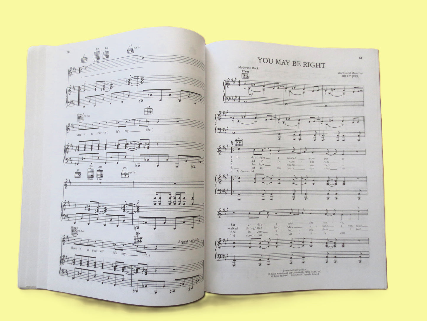 BILLY JOEL, Greatest Hits, Volumes 1 and 2, Sheet Music Book, Songbook