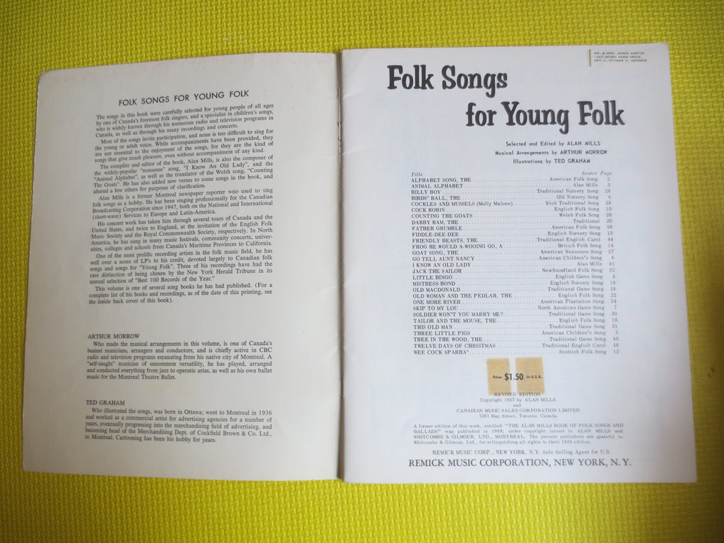 Folk Songs for Young Folk – Sheet Music Book (1957)