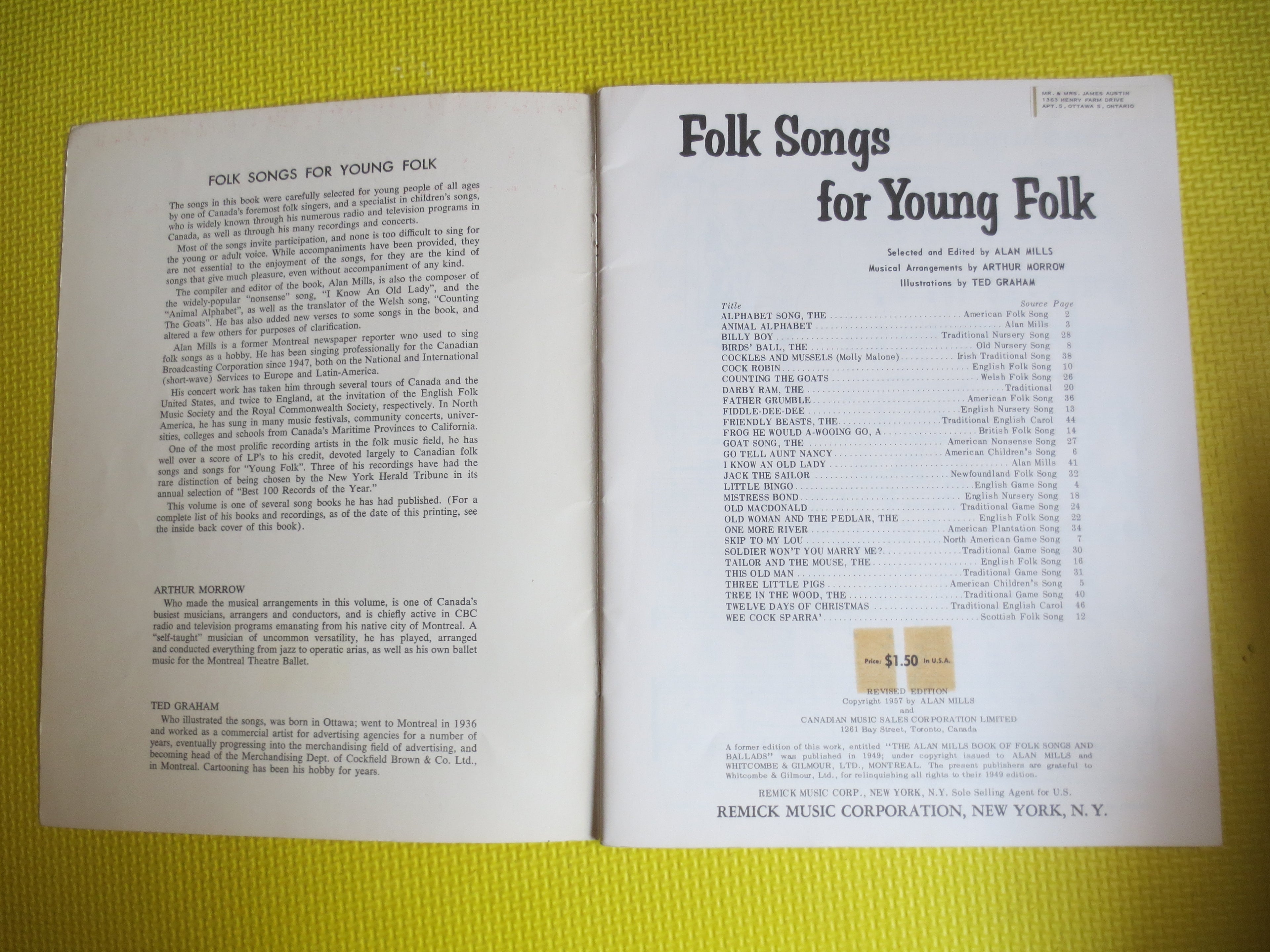 Folk Songs for Young Folk – Sheet Music Book (1957)