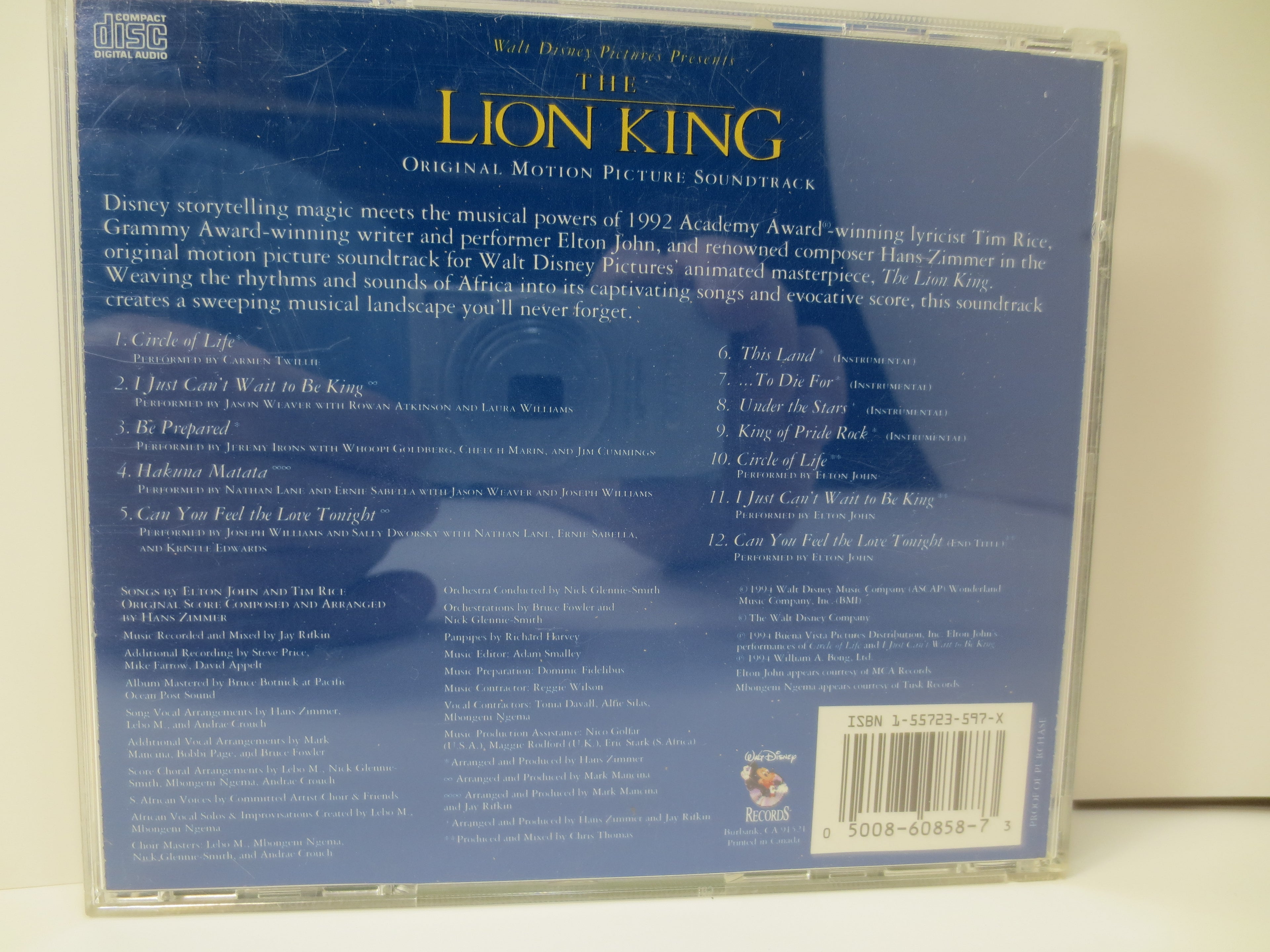 LION KING, Movie SOUNDTRACK, Walt Disney, 1994 Compact Disc, Vintage Cd
