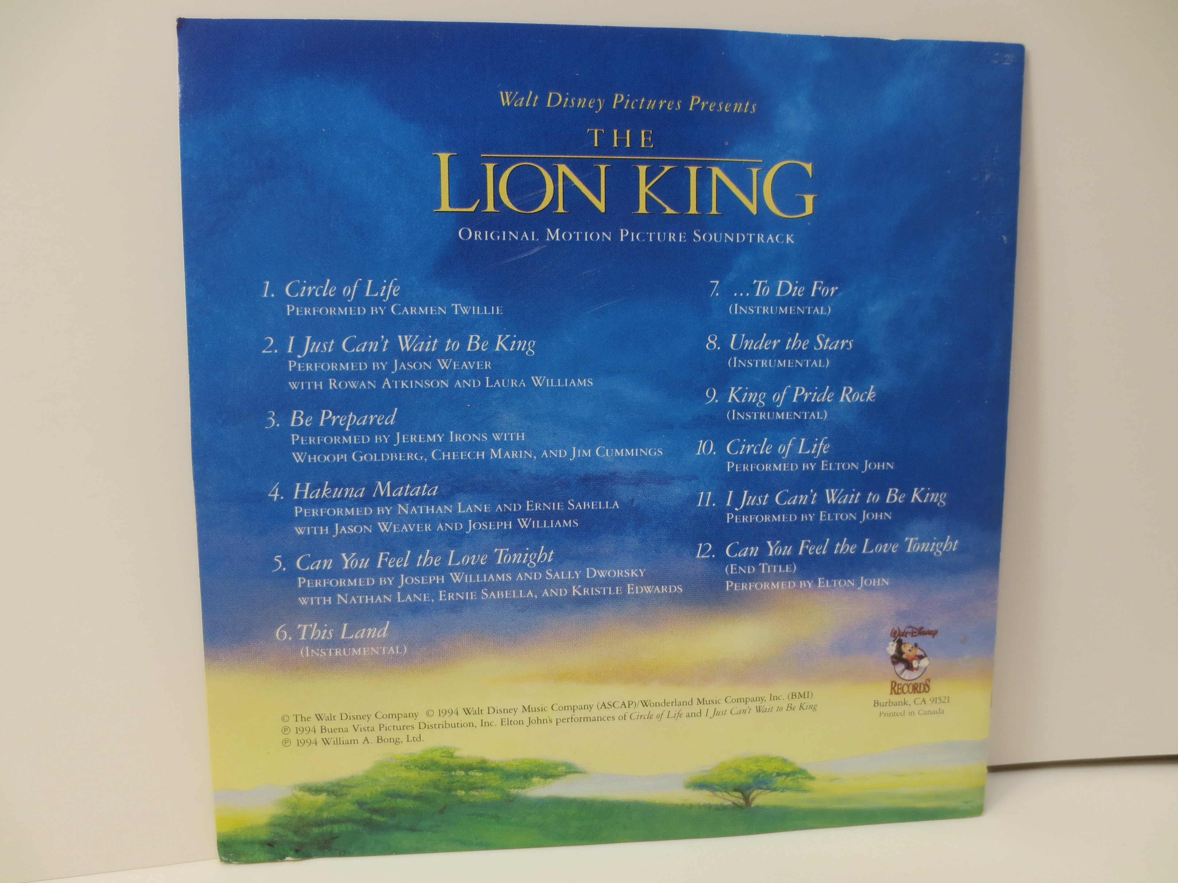 LION KING, Movie SOUNDTRACK, Walt Disney, 1994 Compact Disc, Vintage Cd