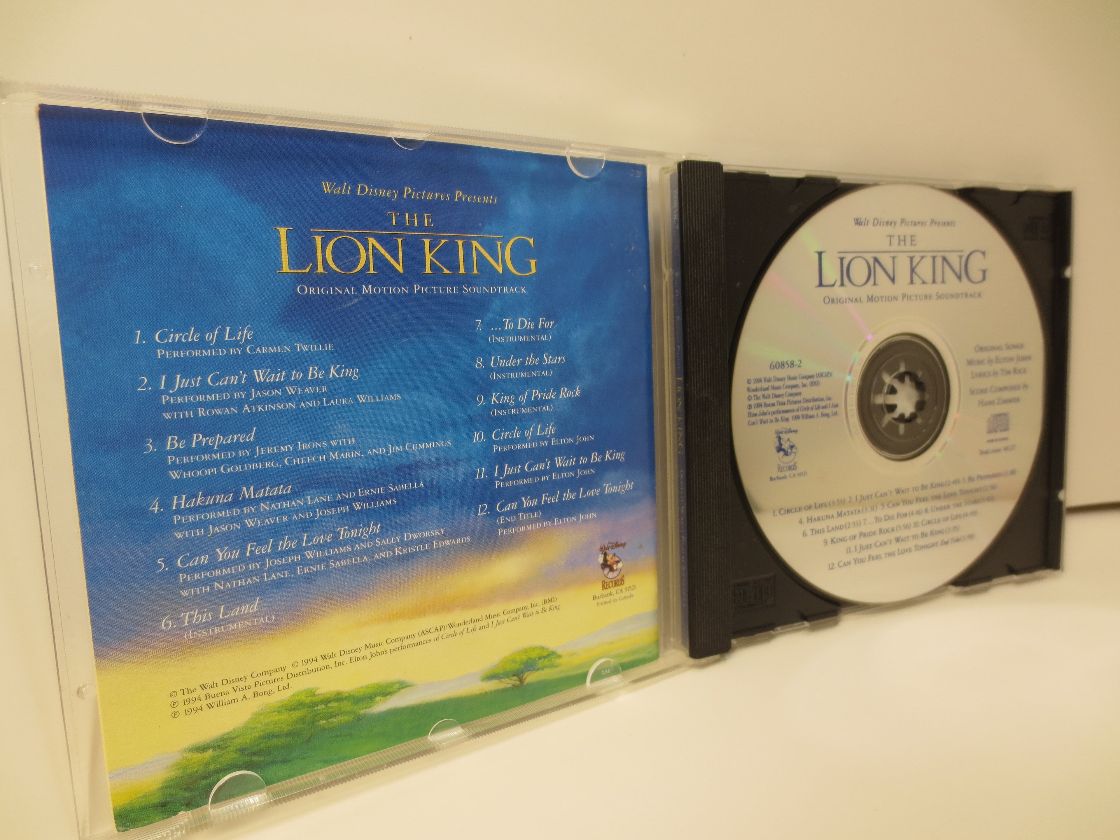 LION KING, Movie SOUNDTRACK, Walt Disney, 1994 Compact Disc, Vintage Cd