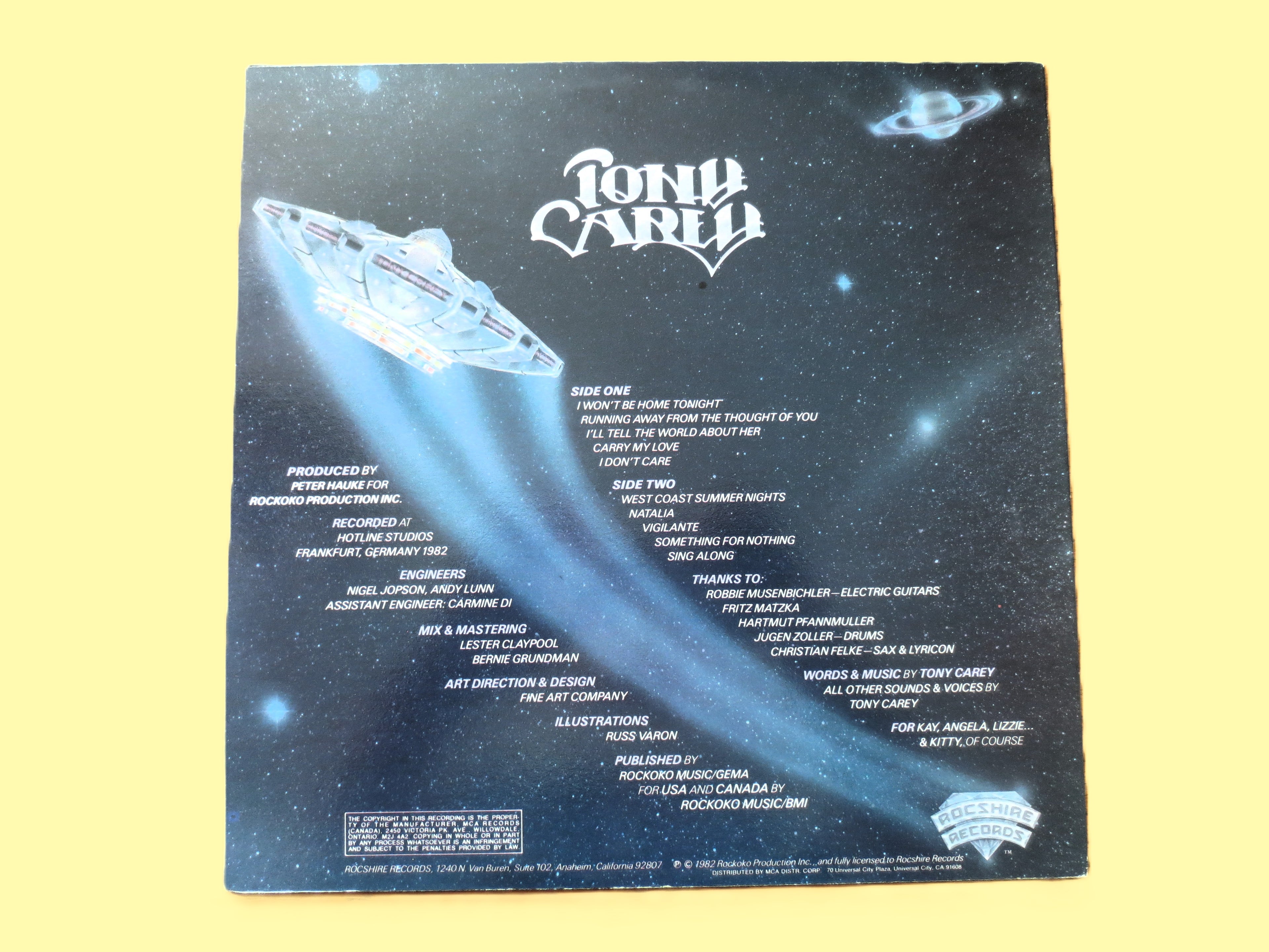 TONY CAREY, I Won't be Home Tonight, Vintage Album, 1982 Record, Vinyl Lp