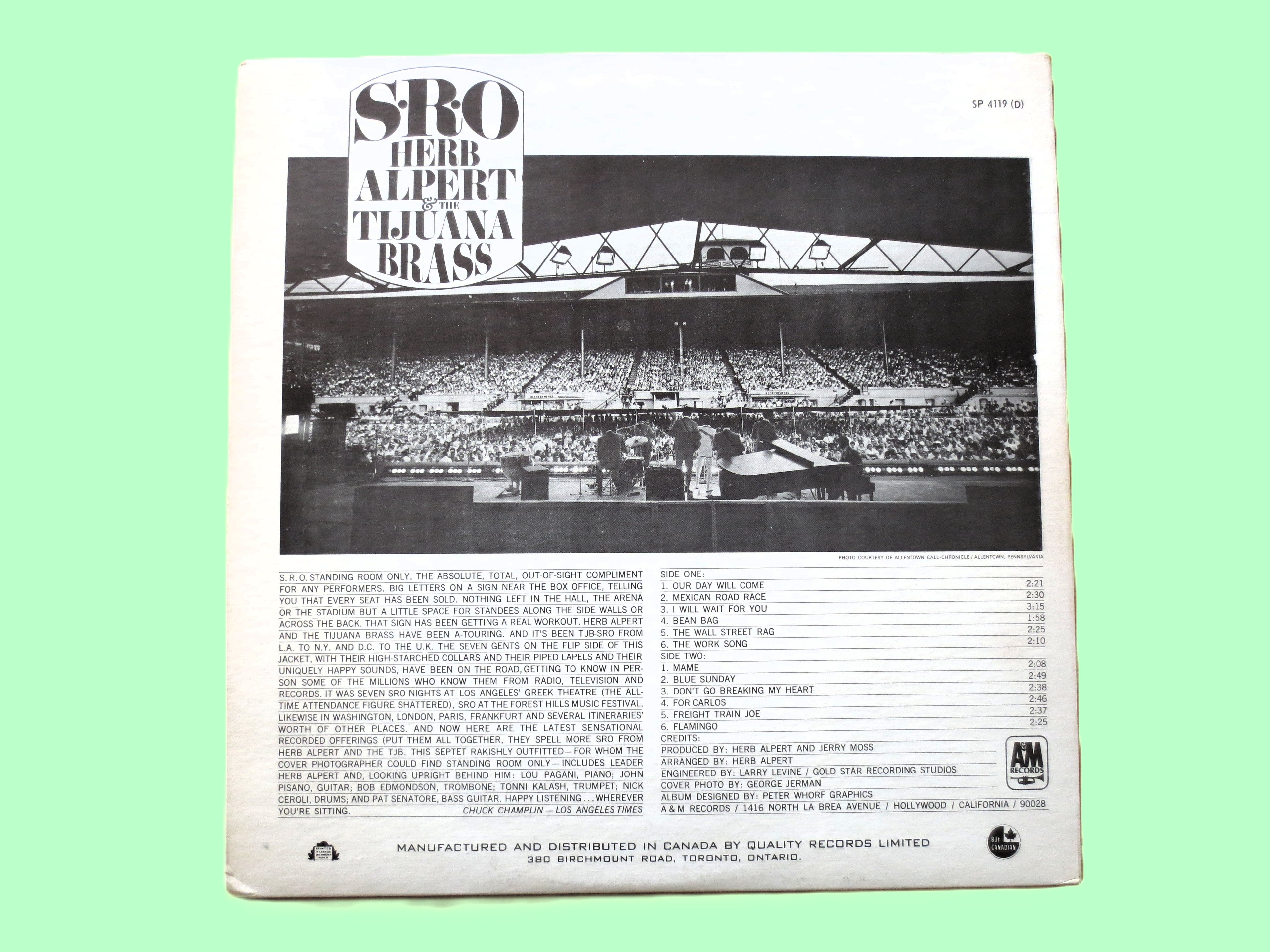HERB ALPERT & Tijuana Brass, SRO, Vintage Album, 1967 Record, Vinyl Lp