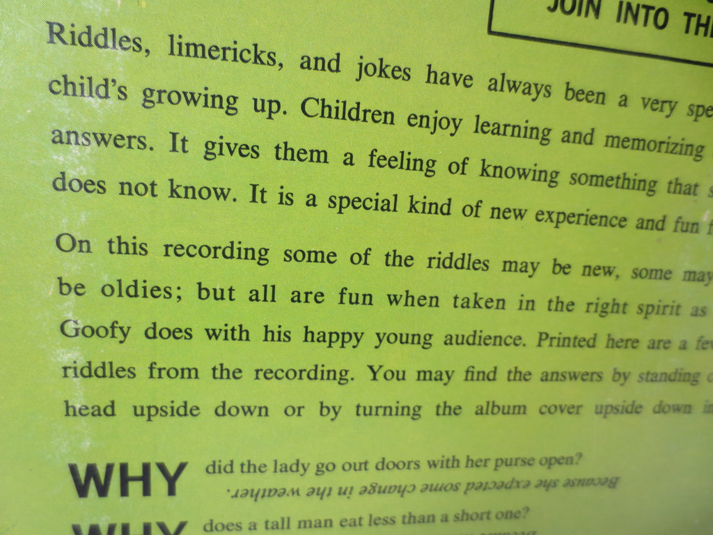 WALT DISNEY Records, Childrens RIDDLES, Disney Songs, Disney Albums, Disney Records, Disney Vinyl, Records, 1964 Records