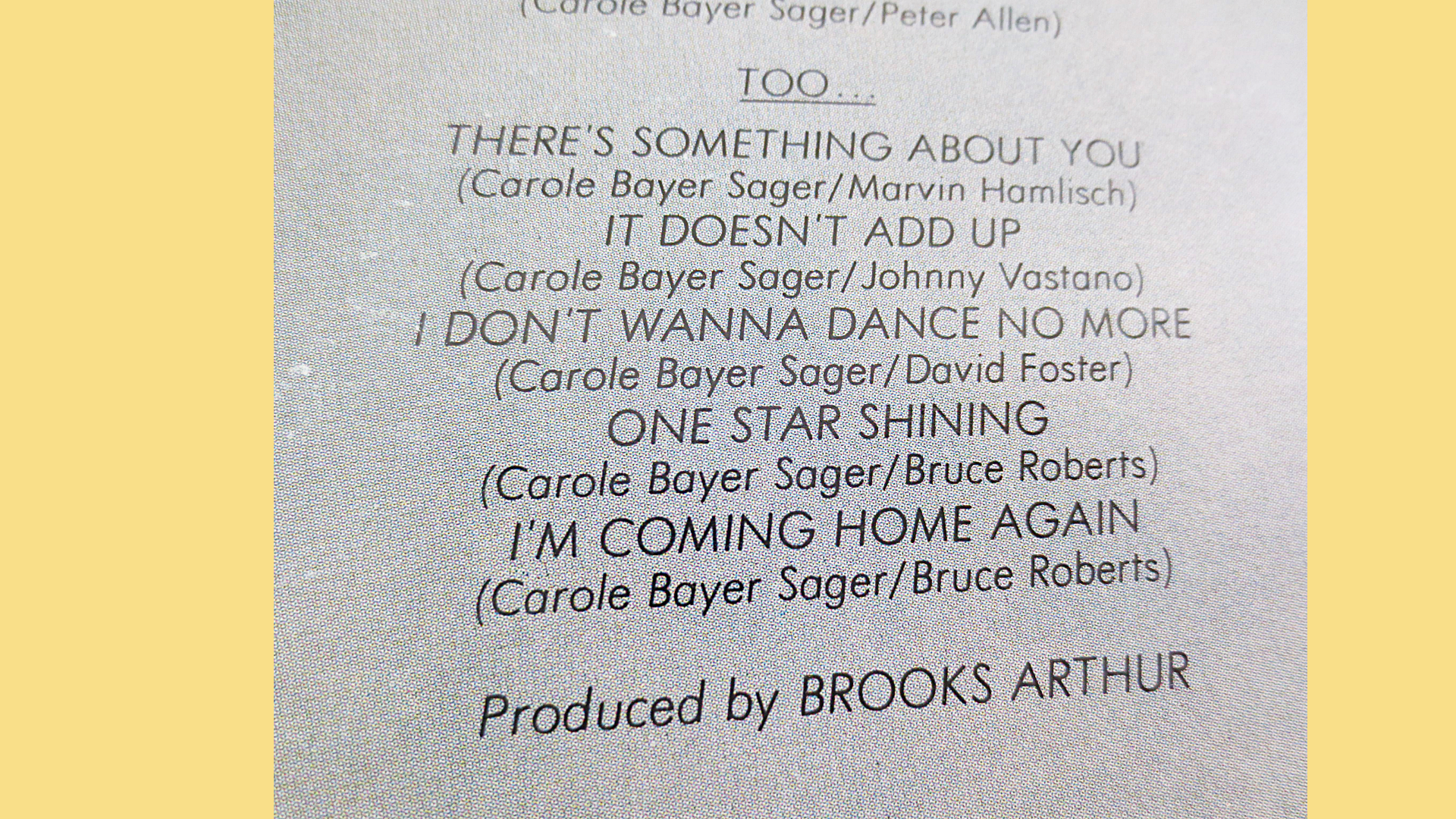 Carole Bayer Sager – ...Too (1978) Vinyl LP