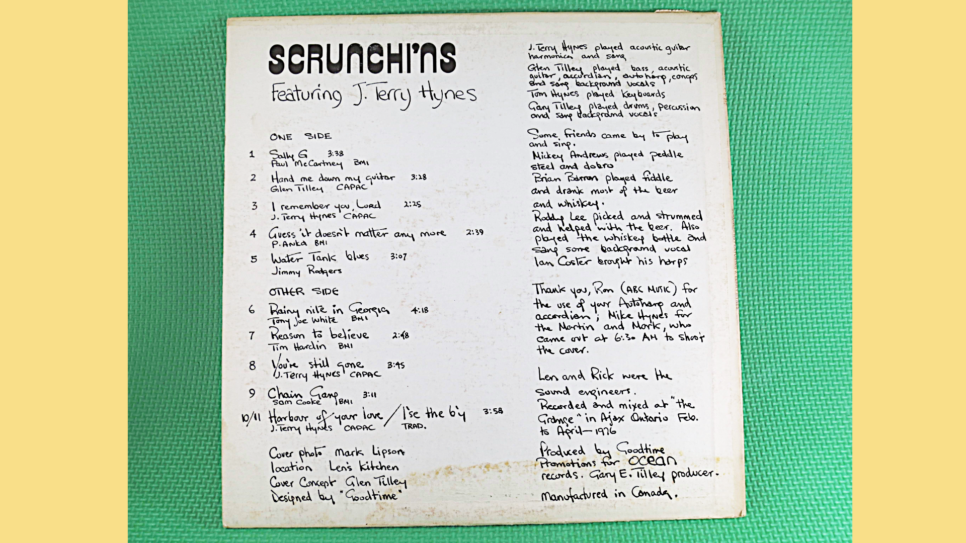 SCRUNCHI'NS, J TERRY HYNES, Country Records, Folk Albums, Folk Music, Scrunchi'ns Lp, Scrunchi'ns Albums, Scrunchi'ns Records, 1968 Records