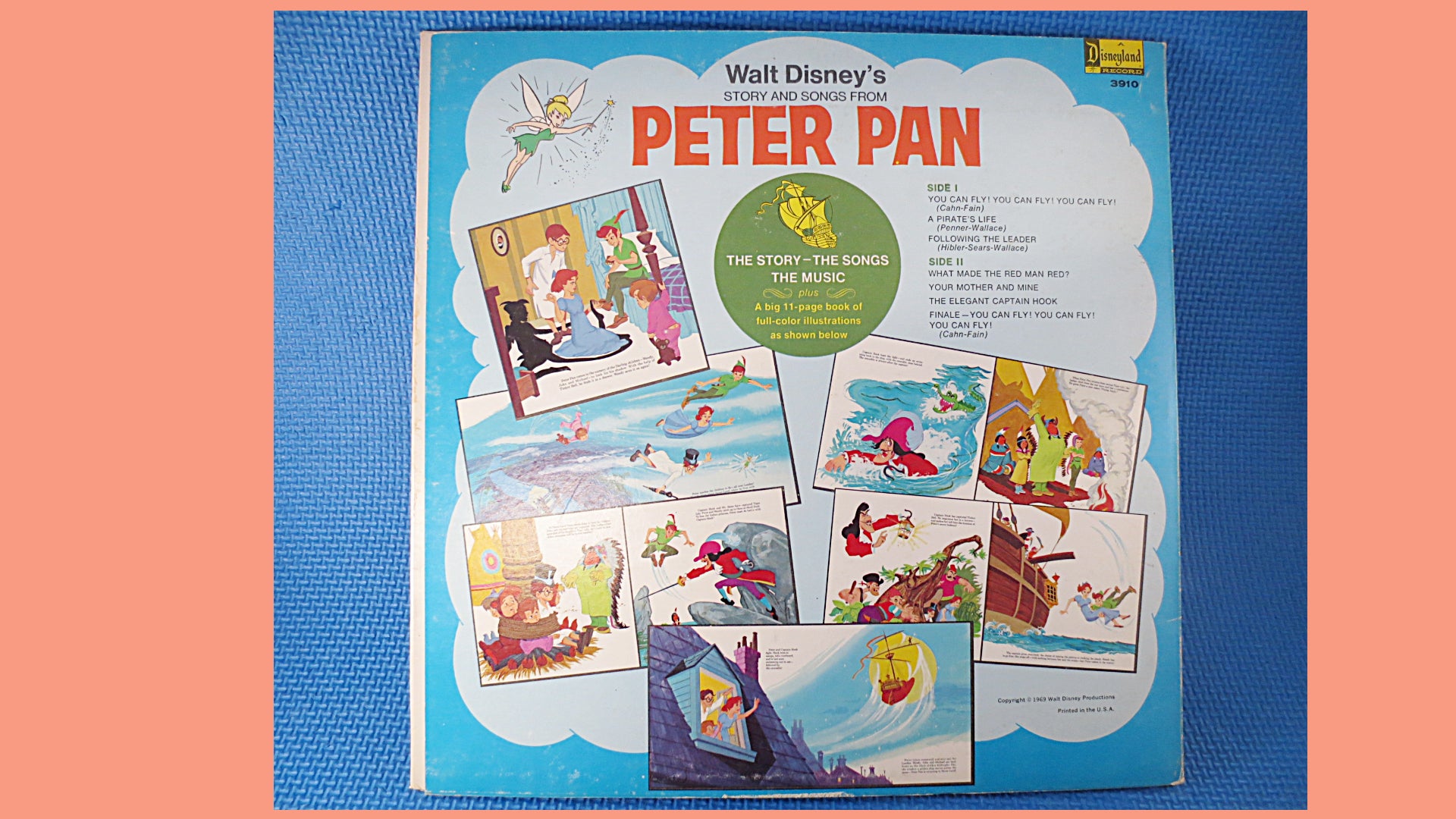 PETER PAN, DISNEY, Disneyland Records, Disney Records, Childrens Records, Disney Album, Disneyland, Vinyl Lp, Vintage Records, 1969 Records
