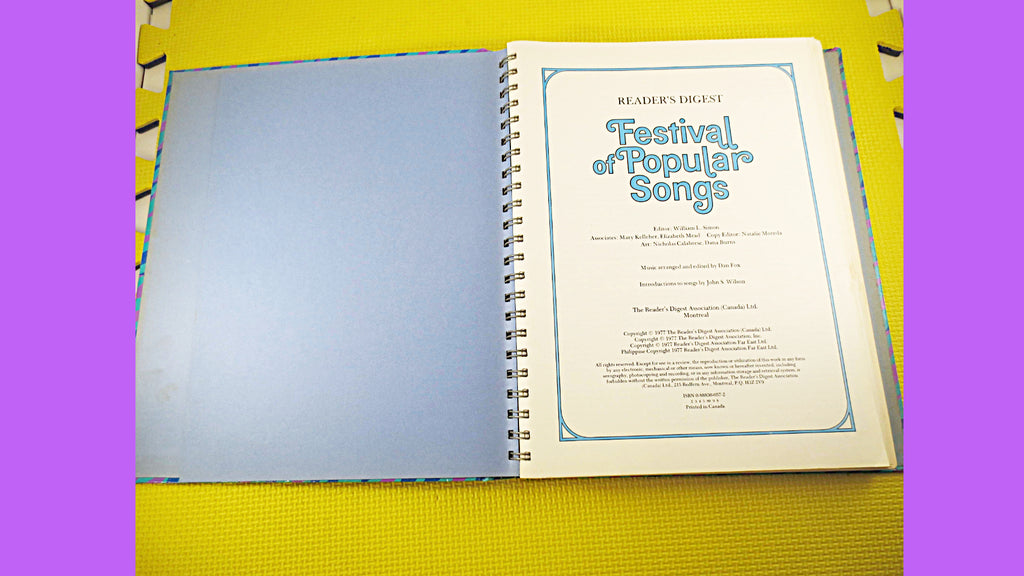 Reader's Digest SONGBOOK, SHEET MUSIC, Festival of Popular Songs, 1977 Music Book