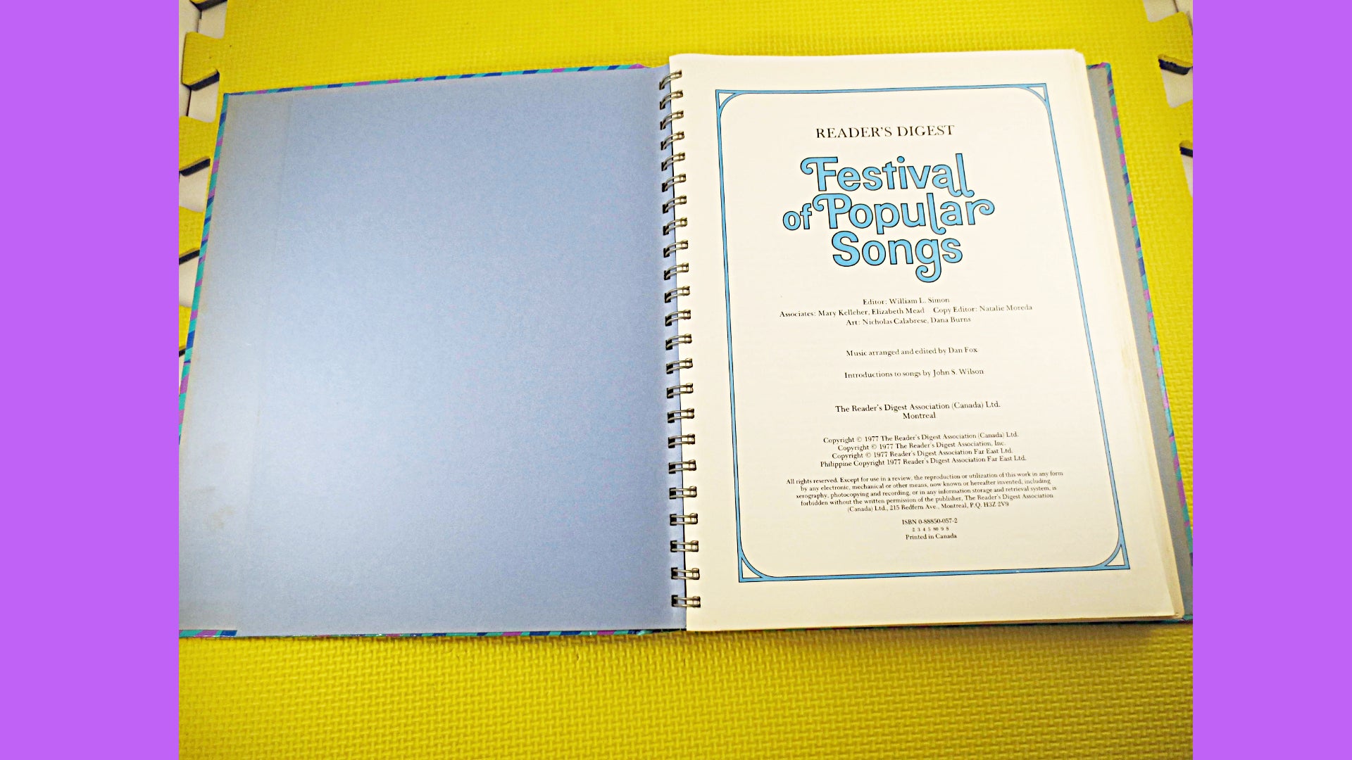 Reader's Digest SONGBOOK, SHEET MUSIC, Festival of Popular Songs, 1977 Music Book
