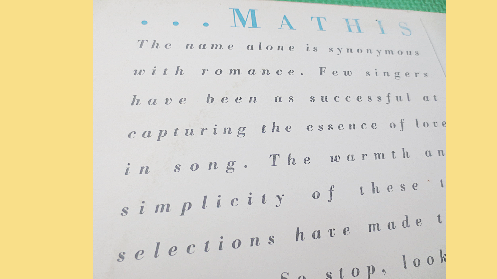 JOHNNY MATHIS, LOVE Songs, Johnny Mathis Album, Johnny Mathis Vinyl, Johnny Mathis Lp, Johnny Mathis Record, Vintage Records, 1988 Records