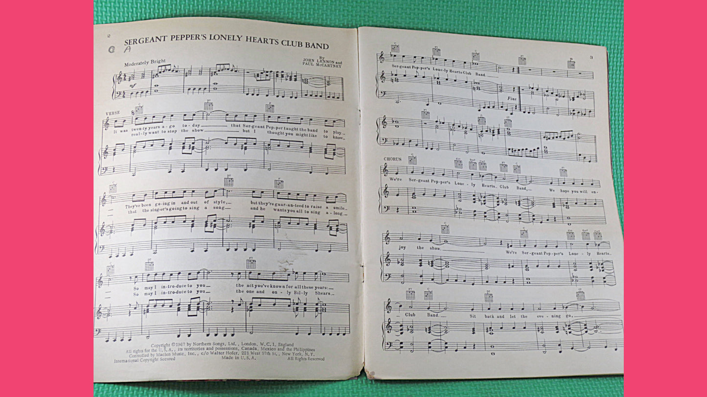 Vintage 1967 Song Book - The BEATLES - Sgt. PEPPERS Lonely Hearts Club Band, BEATLES Sheet Music, Beatles Music Book, Beatles Songbook
