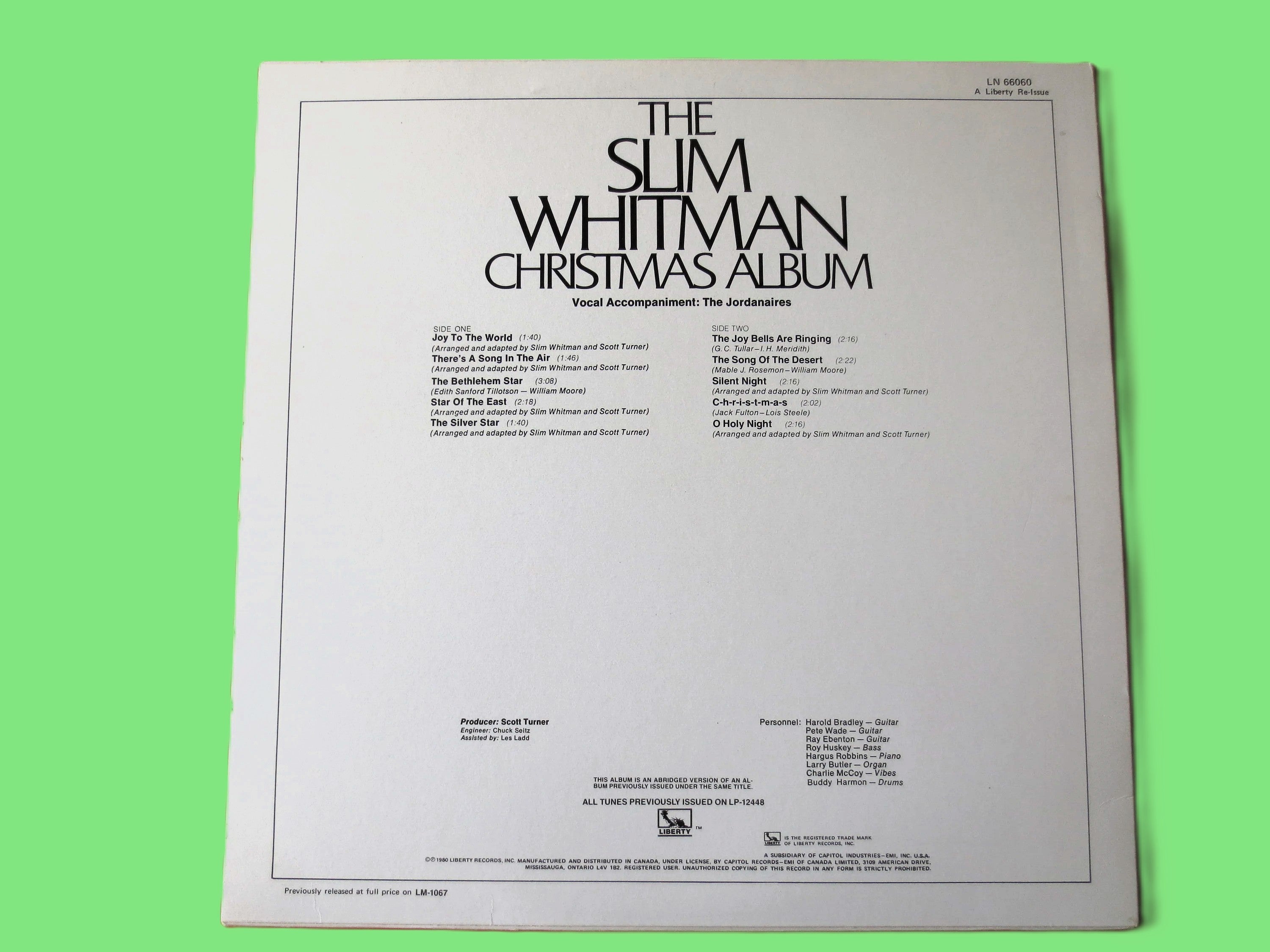 SLIM WHITMAN, Christmas Album, 1980 Record, Vinyl Lp