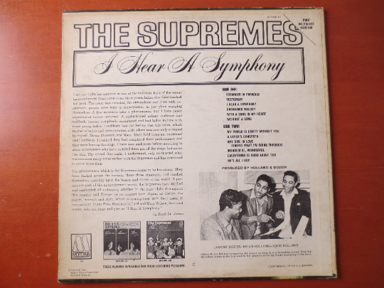 The SUPREMES, I Hear A Symphony, Vintage Album, 1966 Record, Vinyl Lp