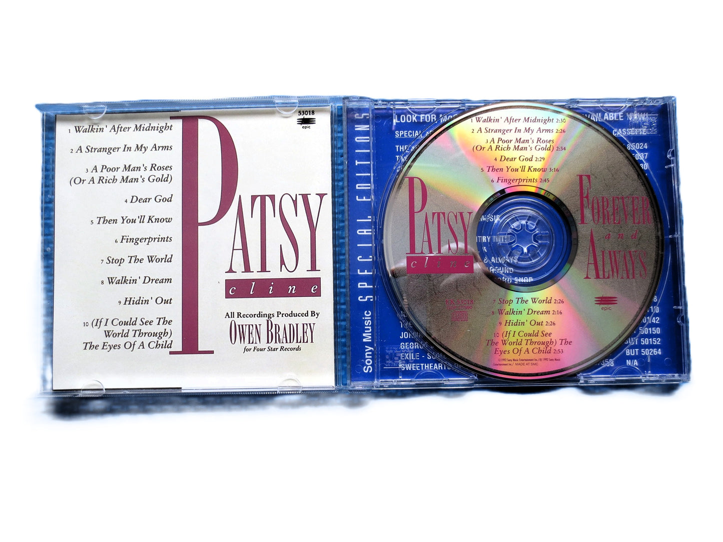 PATSY CLINE, FOREVER and Always, Greatest Hits Cd, Patsy Cline Cd, Patsy Cline Album, Patsy Cline Songs, Cd, 1992 Compact Disc