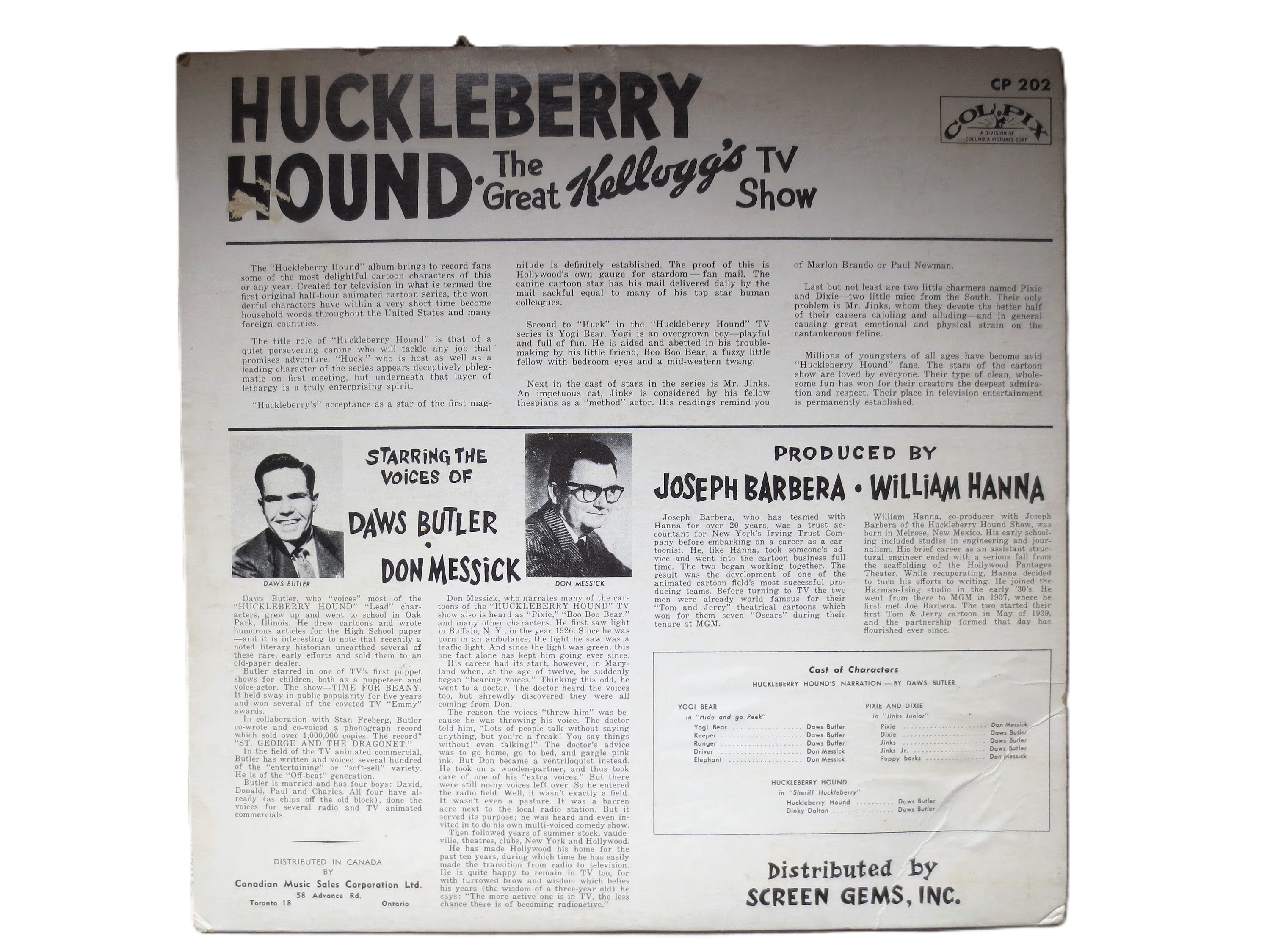 Huckleberry Hound – The Great Kellogg's TV Show (1959) Vinyl LP