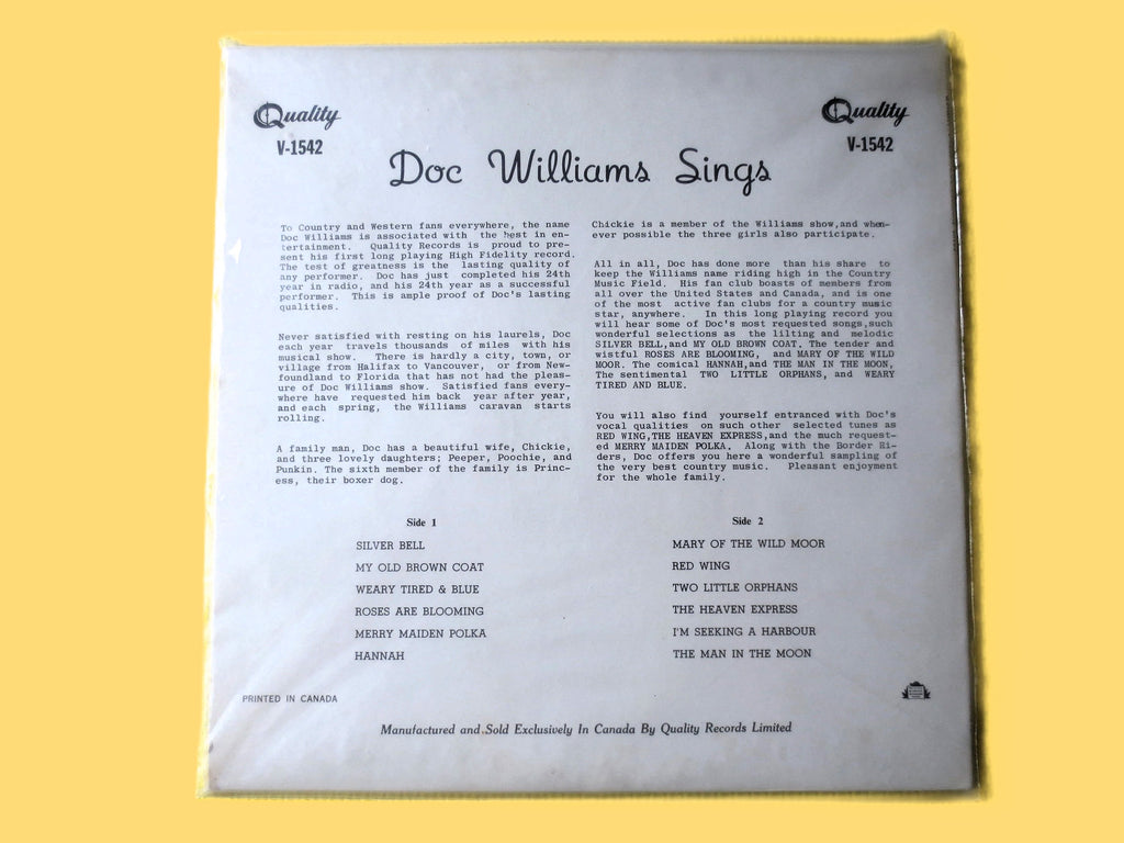Doc Williams – Sings Country and Western (1959) Vinyl LP — Factory Sealed