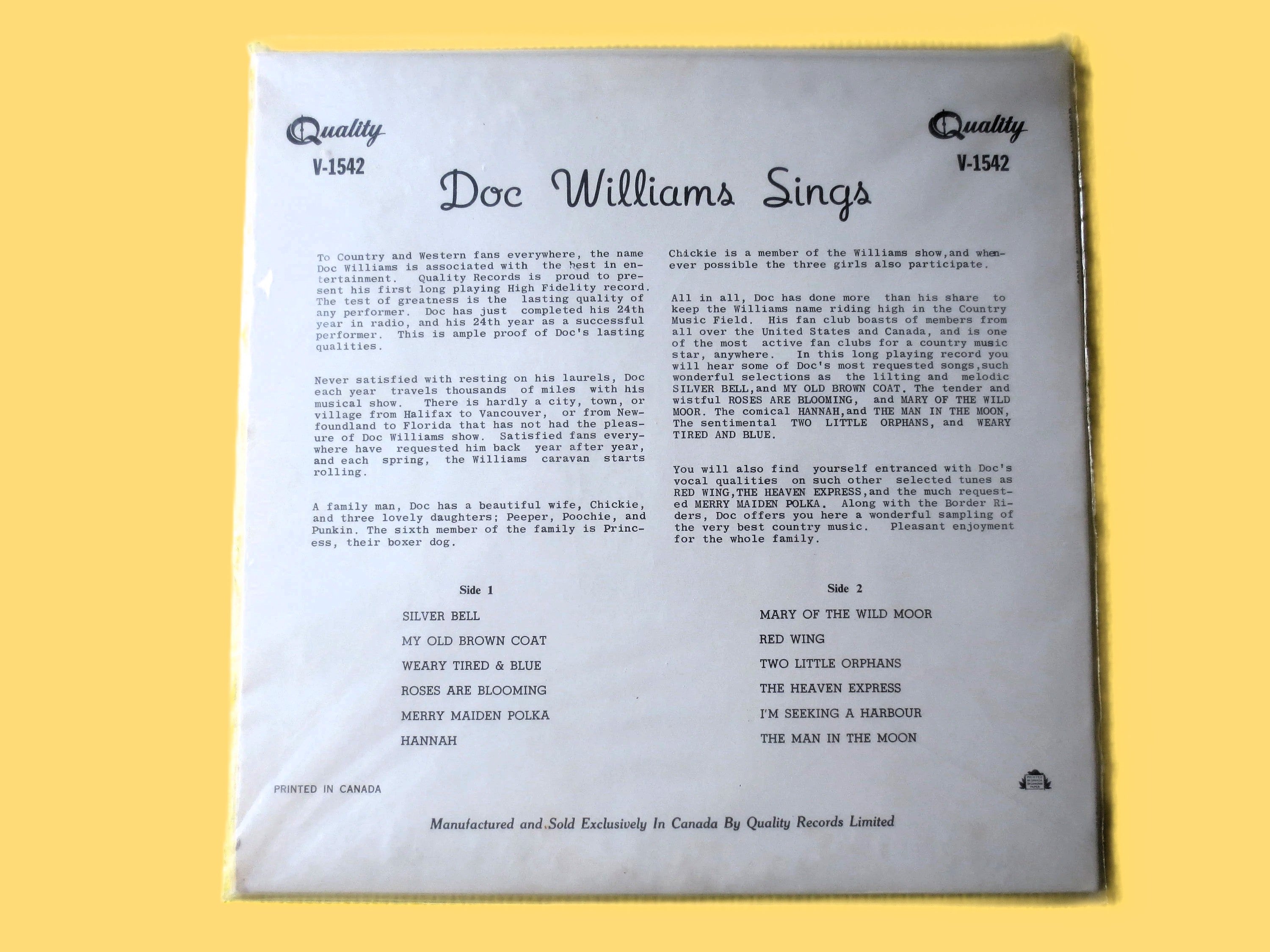Doc Williams – Sings Country and Western (1959) Vinyl LP — Factory Sealed