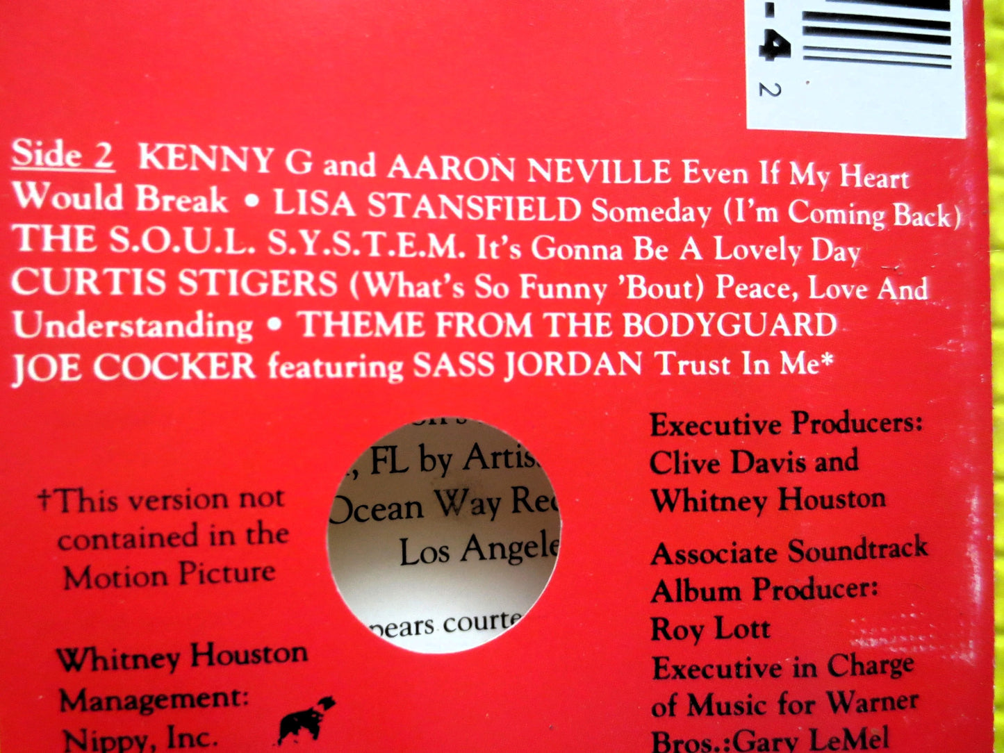 WHITNEY HOUSTON, The BODYGUARD, Whitney Houston Tape, Pop Music Tape, Movie Soundtrack, Cassette, Tapes, Music Cassette, Tape, 1992 Cassette