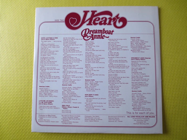 HEART, DREAMBOAT ANNIE, Heart Records, Heart Albums, Heart Vinyl, Heart Lps, Vintage Vinyl, Records, Vinyl, 1976 Records