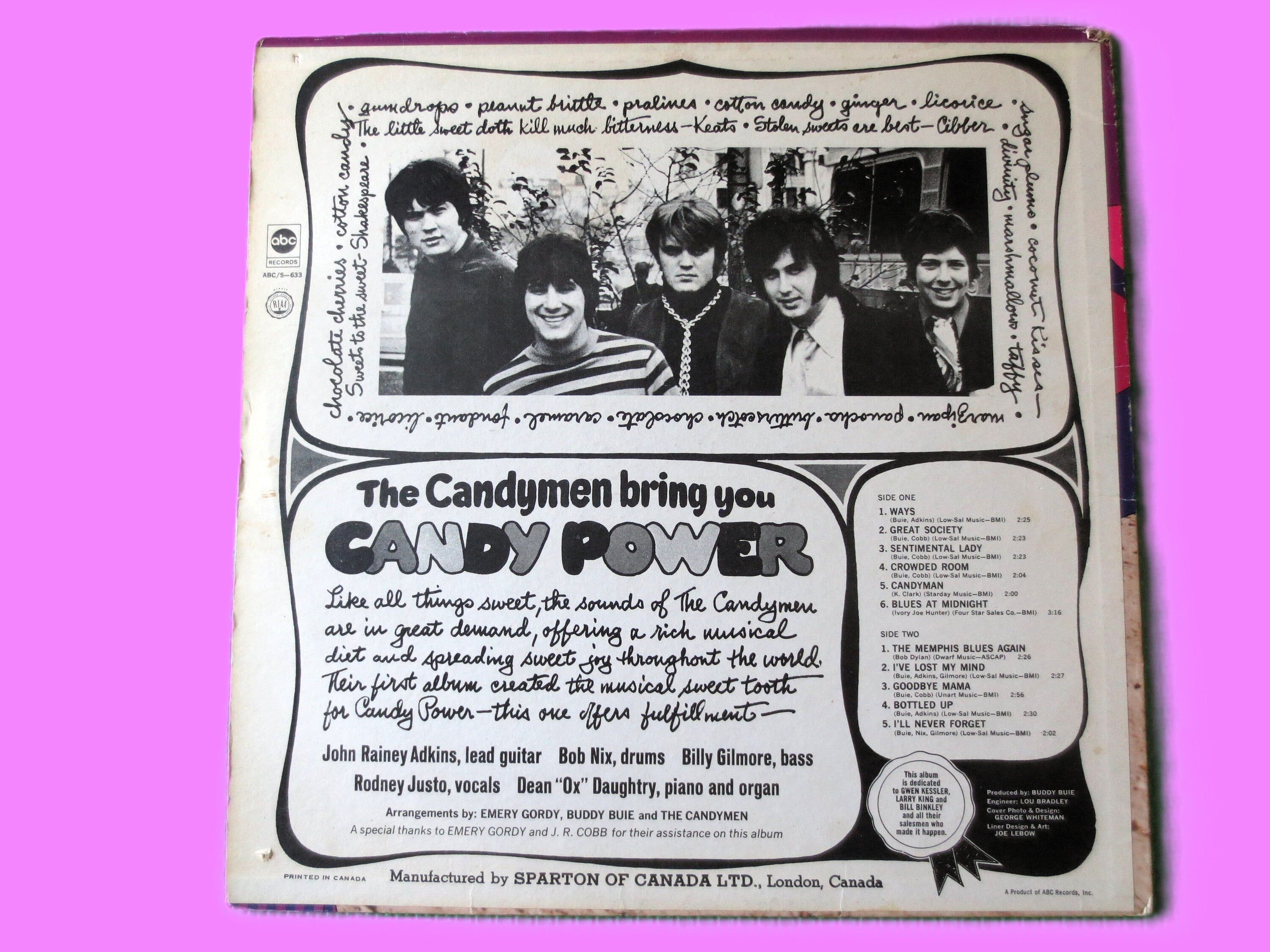 The CANDYMEN, Candy Power, Vintage Album, 1968 Record, Vinyl Lp, 1968 Roy Orbison Band