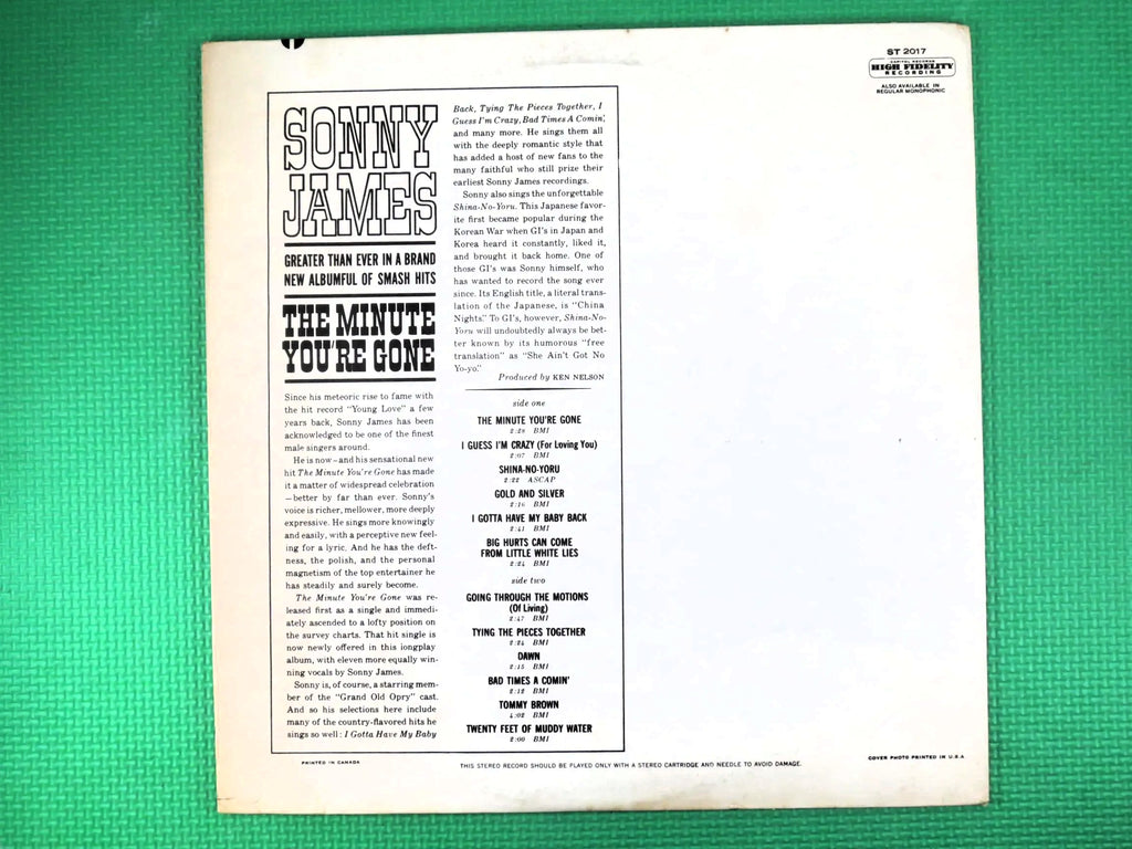 Sonny James – The Minute You're Gone (1963) Vinyl LP