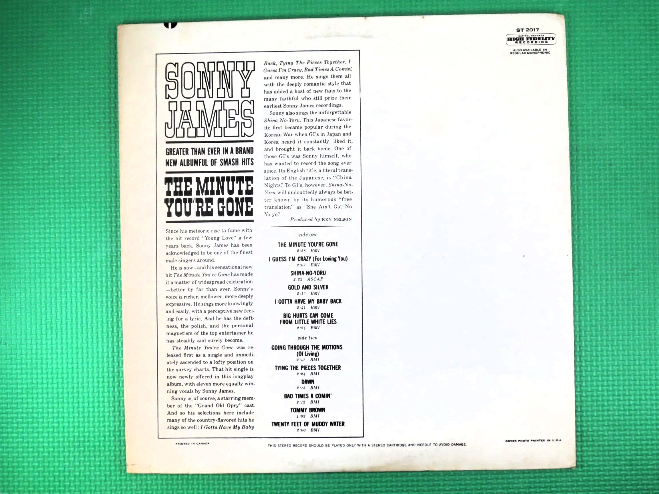 SONNY JAMES, The Minute You're Gone, Sonny James Records, Sonny James Albums, Sonny James lps, Vinyl Albums, Vintage Records, 1963 Record